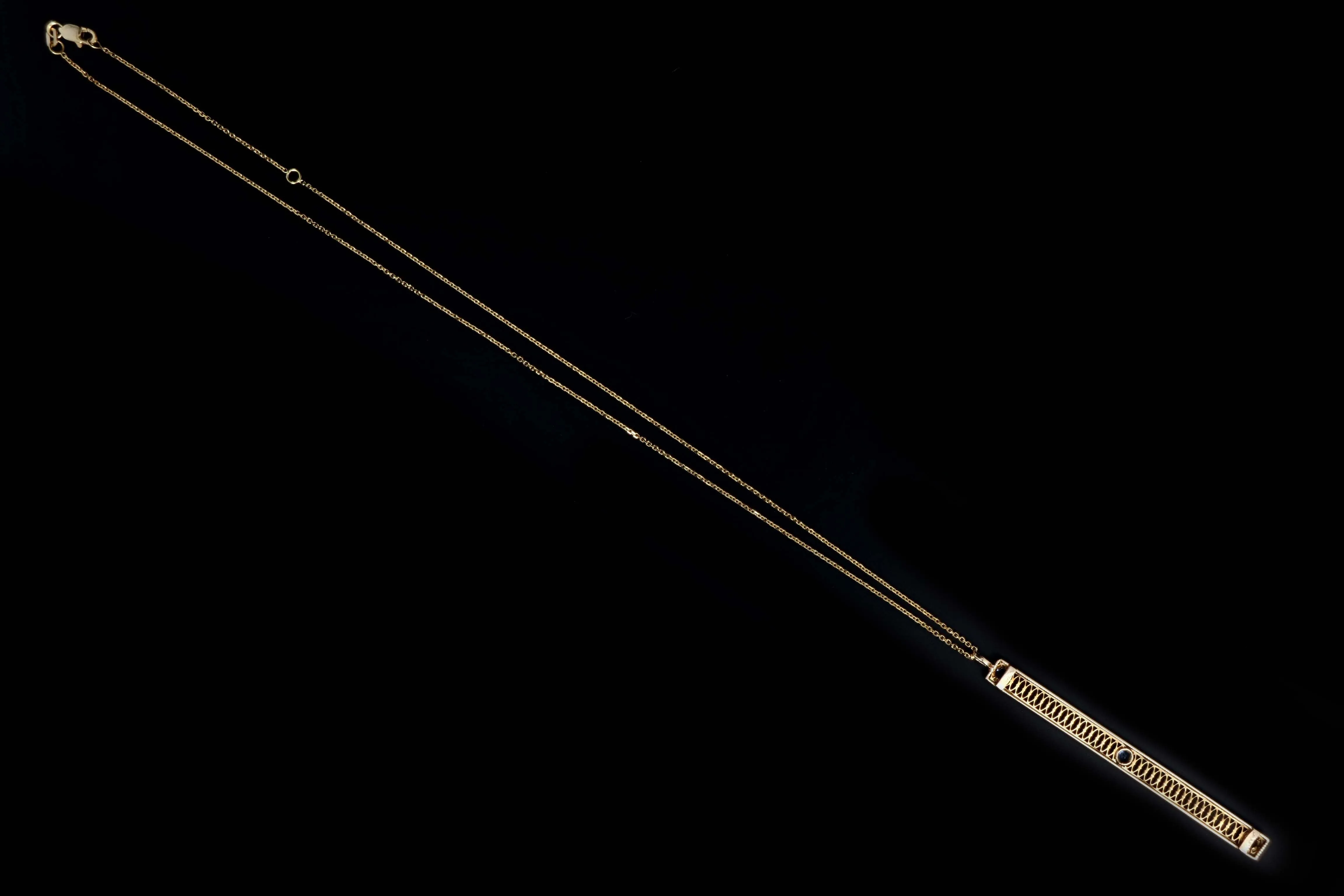 Art Deco 14K Yellow Gold .30 Carat Total Weight Natural Sapphire Bar Pin Conversion Pendant Necklace