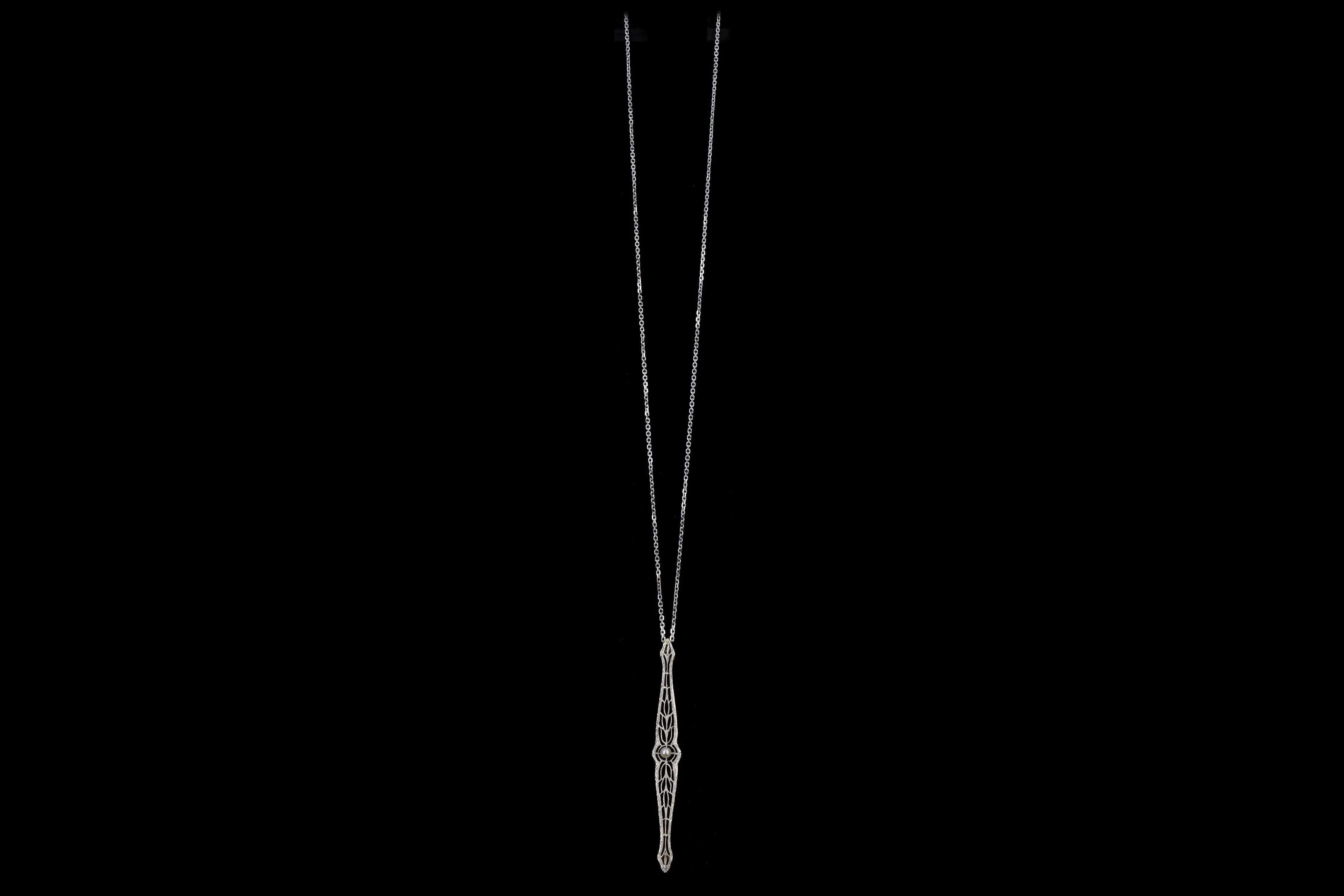 Art Deco 18K White & Yellow Gold Pearl Bar Pin Conversion Necklace
