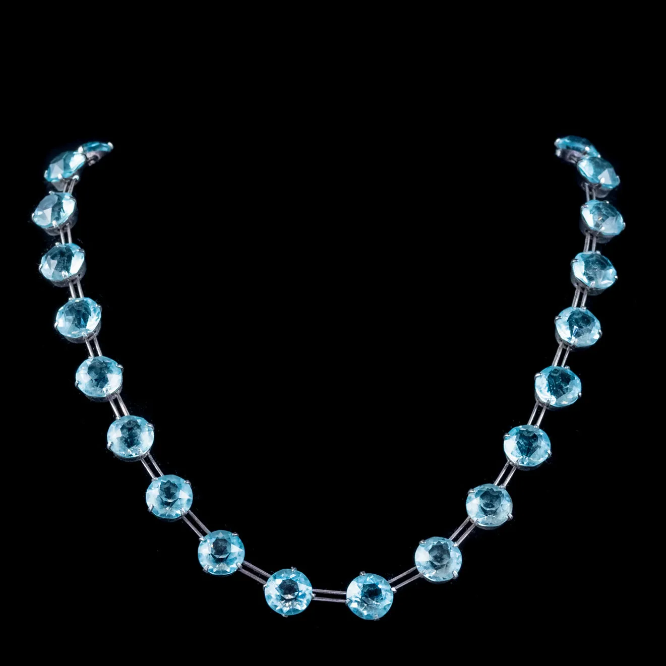 Art Deco Blue Paste Riviere Necklace Sterling Silver