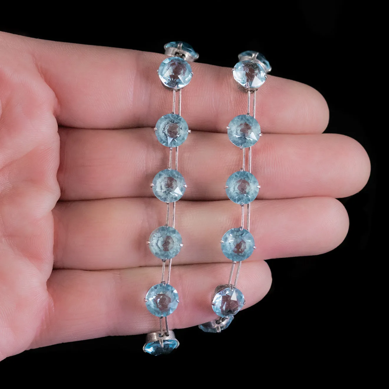 Art Deco Blue Paste Riviere Necklace Sterling Silver