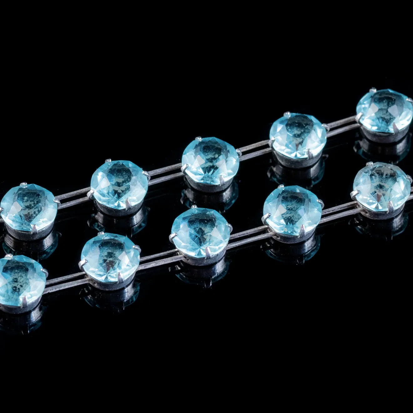 Art Deco Blue Paste Riviere Necklace Sterling Silver