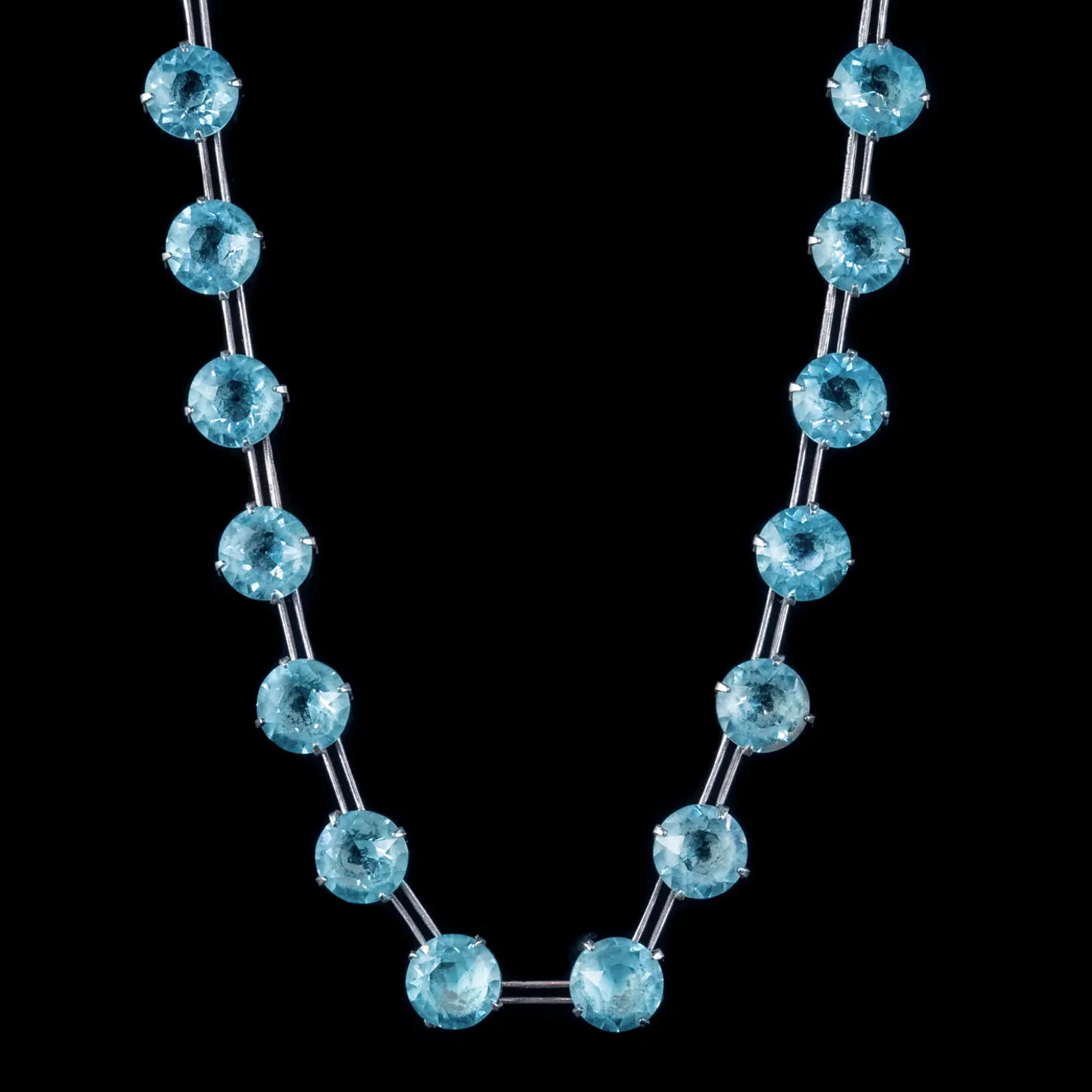 Art Deco Blue Paste Riviere Necklace Sterling Silver