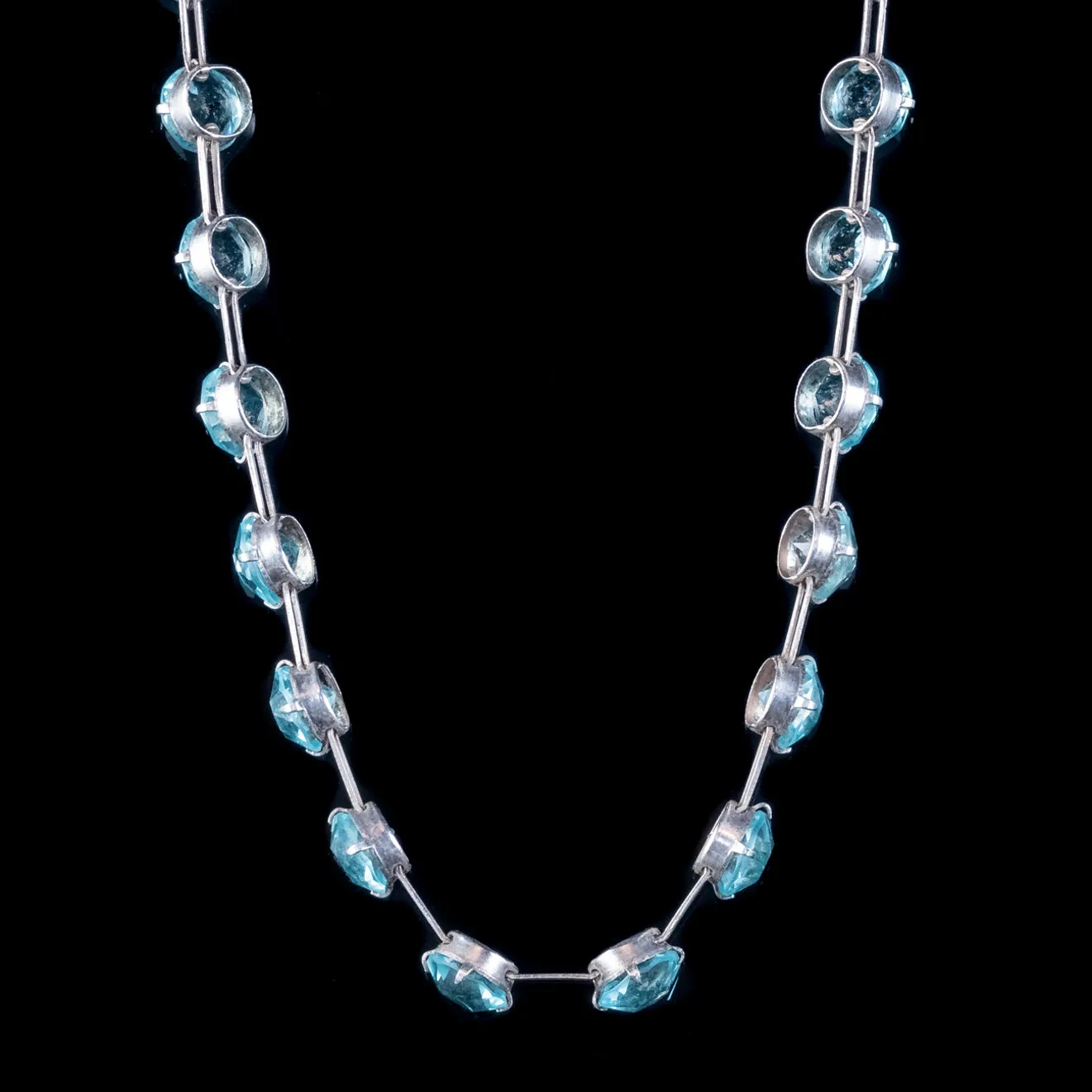 Art Deco Blue Paste Riviere Necklace Sterling Silver