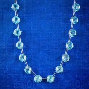 Art Deco Blue Paste Riviere Necklace Sterling Silver