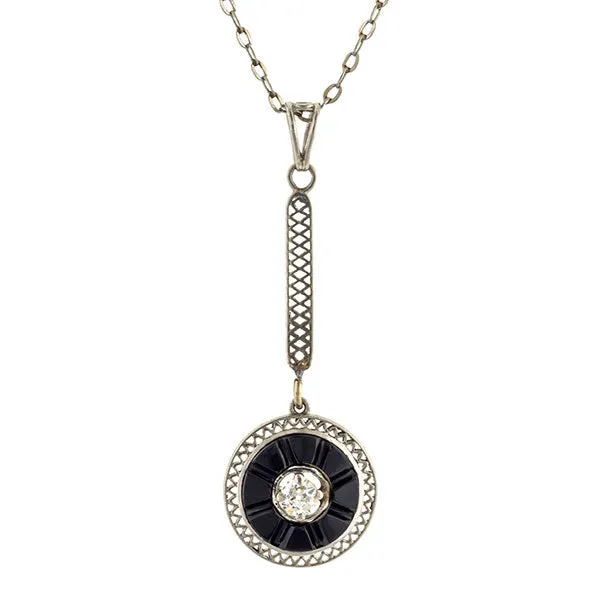 Art Deco Diamond & Onyx Lavalier Pendant