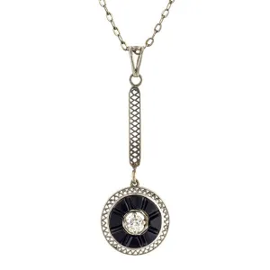 Art Deco Diamond & Onyx Lavalier Pendant
