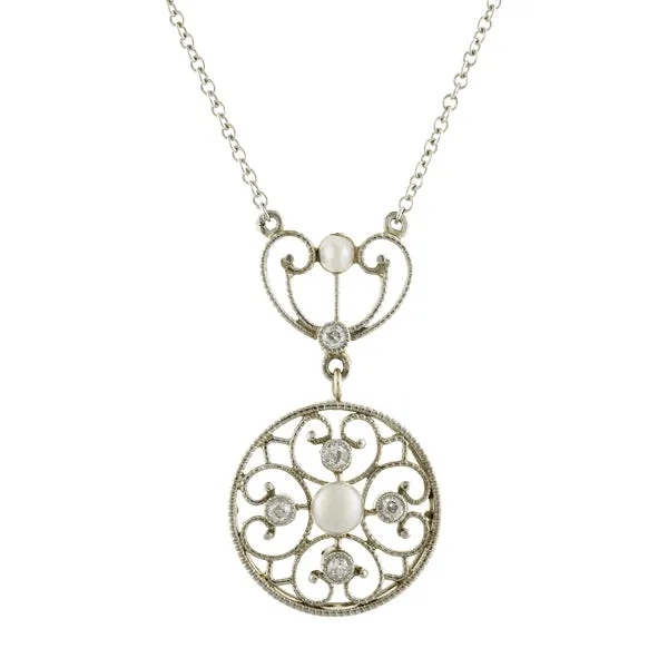 Art Deco Diamond & Pearl Necklace