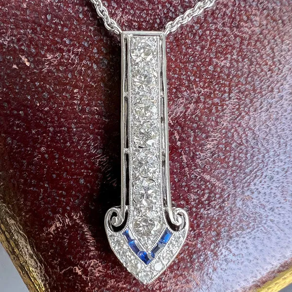 Art Deco Diamond & Sapphire Arrow Necklace