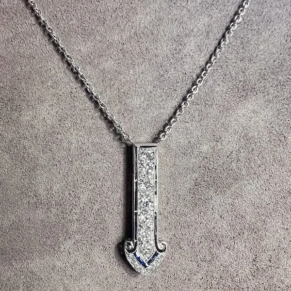 Art Deco Diamond & Sapphire Arrow Necklace