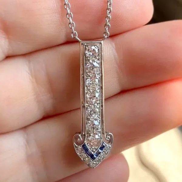 Art Deco Diamond & Sapphire Arrow Necklace