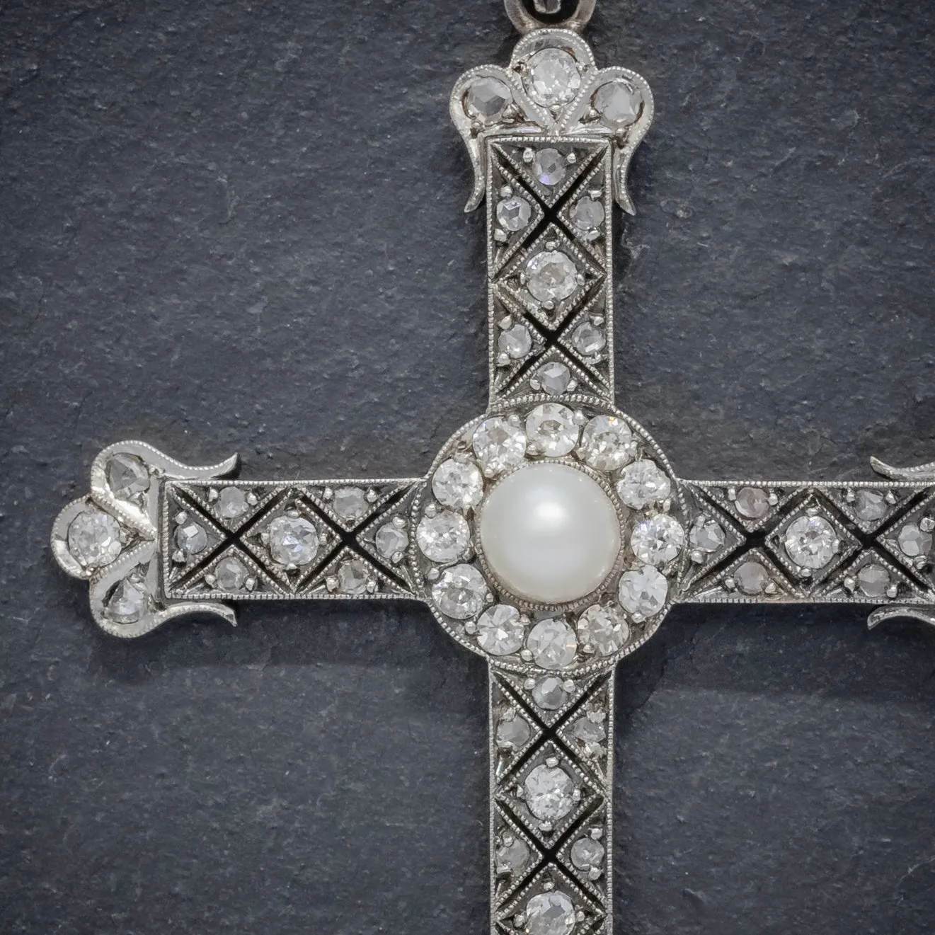 Art Deco Diamond Cross Pendant Necklace Platinum Circa 1930