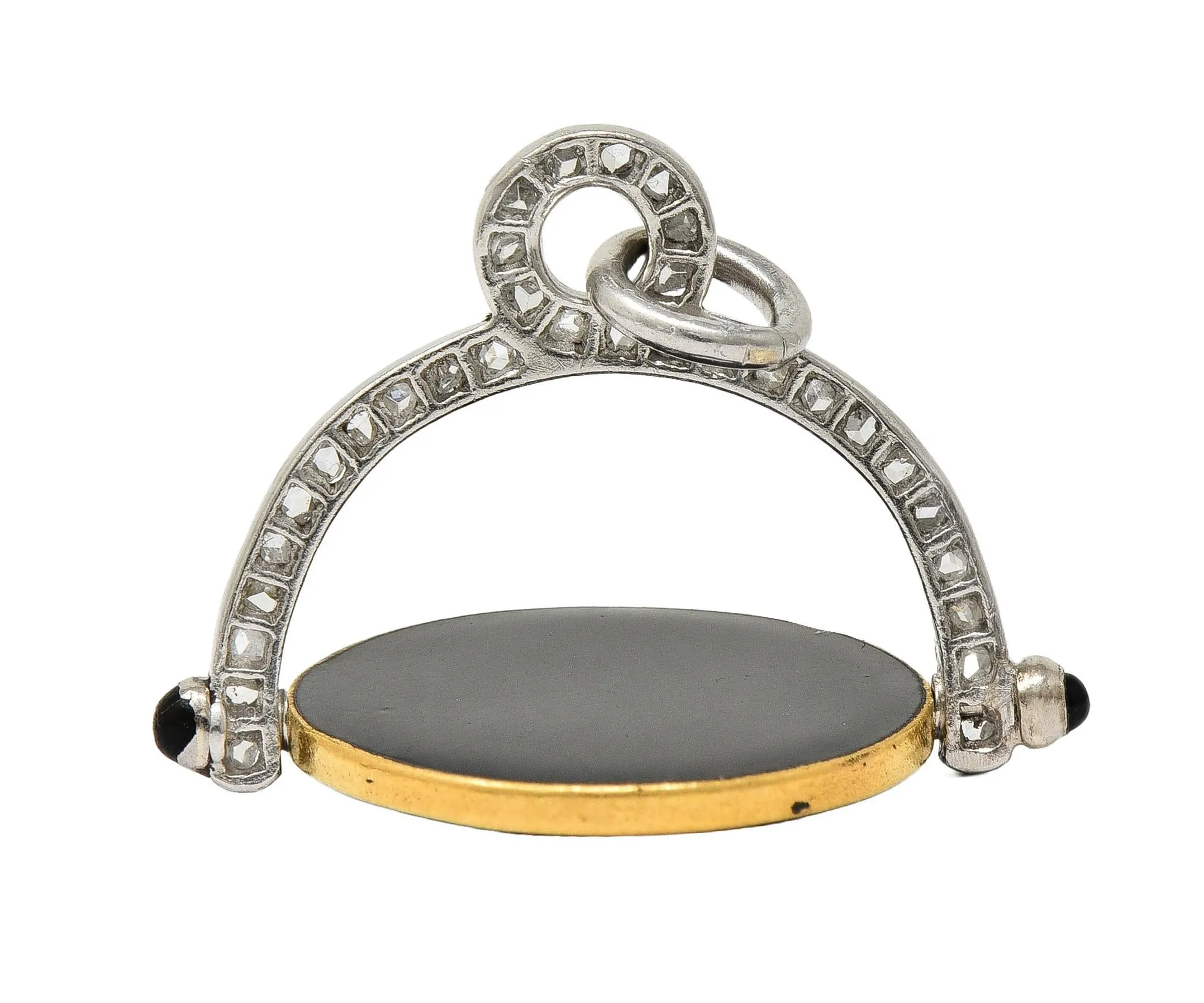 Art Deco Diamond Enamel Onyx Platinum 18 Karat Gold Vintage Spinning Je T'Aime I Love You Flip Pendant