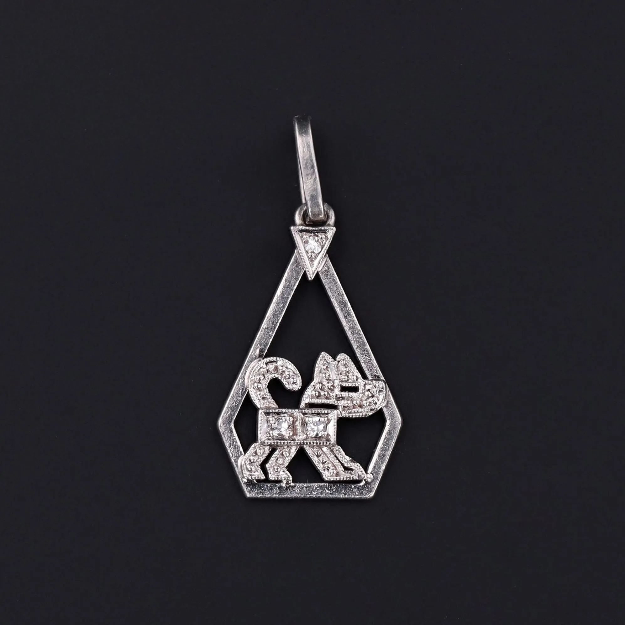Art Deco Dog Charm | Platinum & Diamond Dog Charm