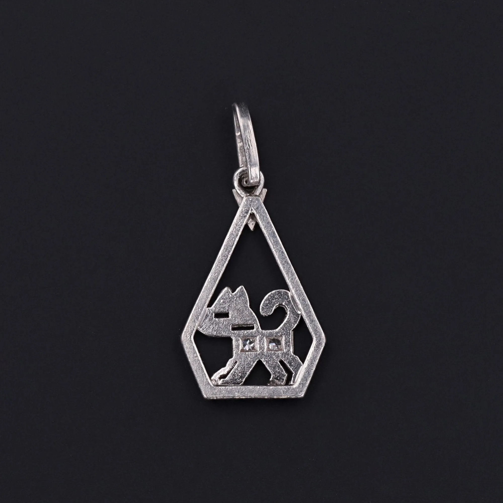 Art Deco Dog Charm | Platinum & Diamond Dog Charm