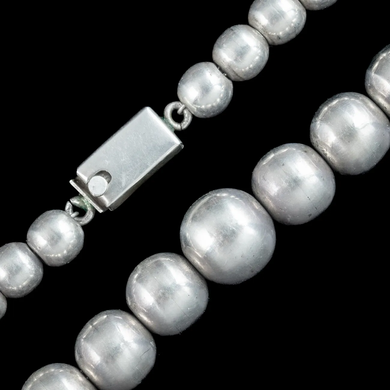 Art Deco Long Bead Necklace Sterling Silver