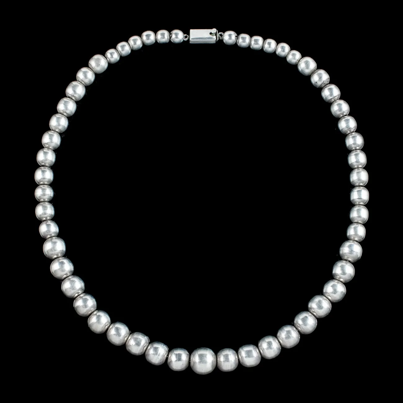 Art Deco Long Bead Necklace Sterling Silver