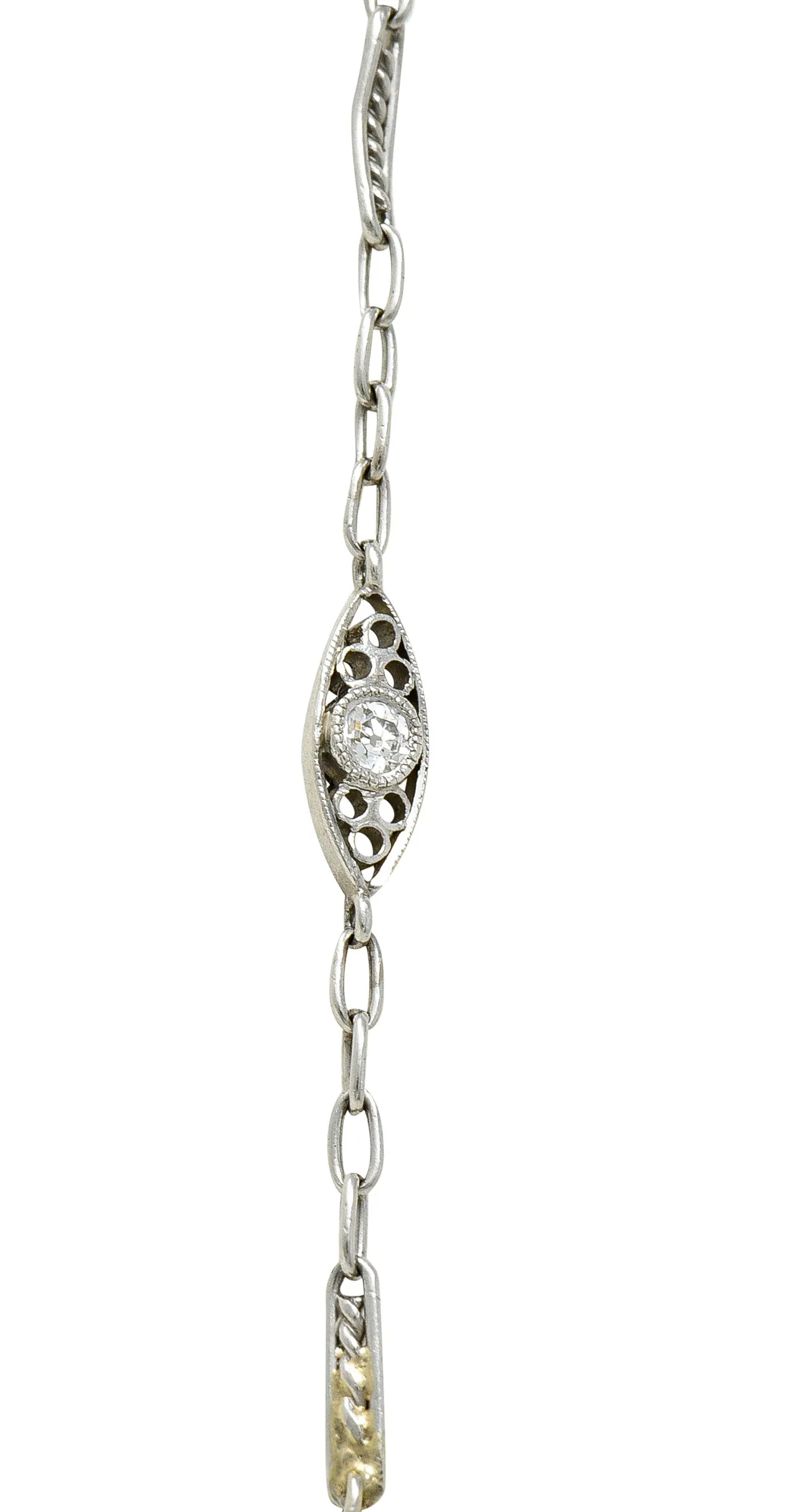 Art Deco Old European Cut Diamond Pearl Carved Jade Platinum Serpent Lavalier Drop Necklace