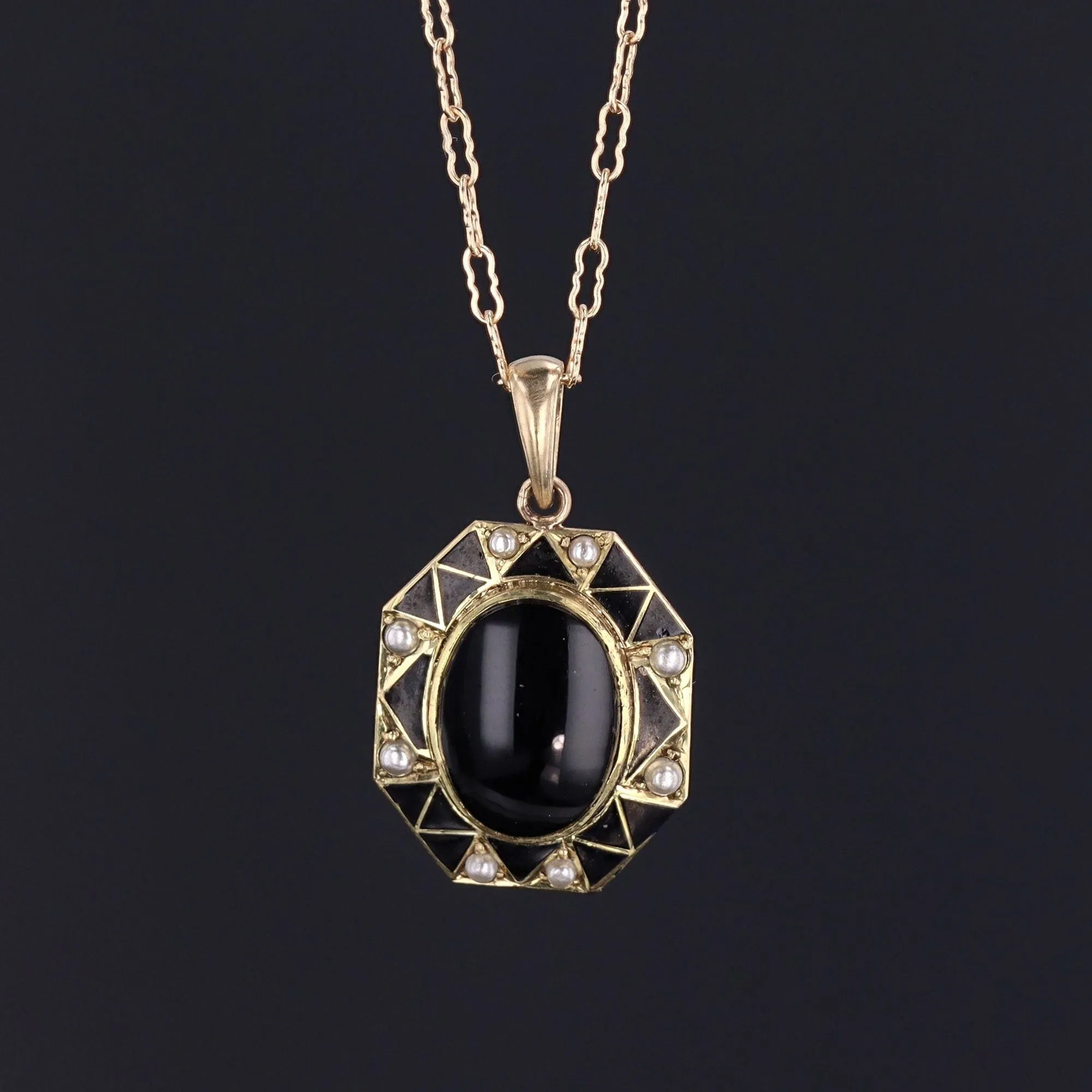 Art Deco Onyx Conversion Pendant of 14k Gold