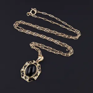 Art Deco Onyx Conversion Pendant of 14k Gold
