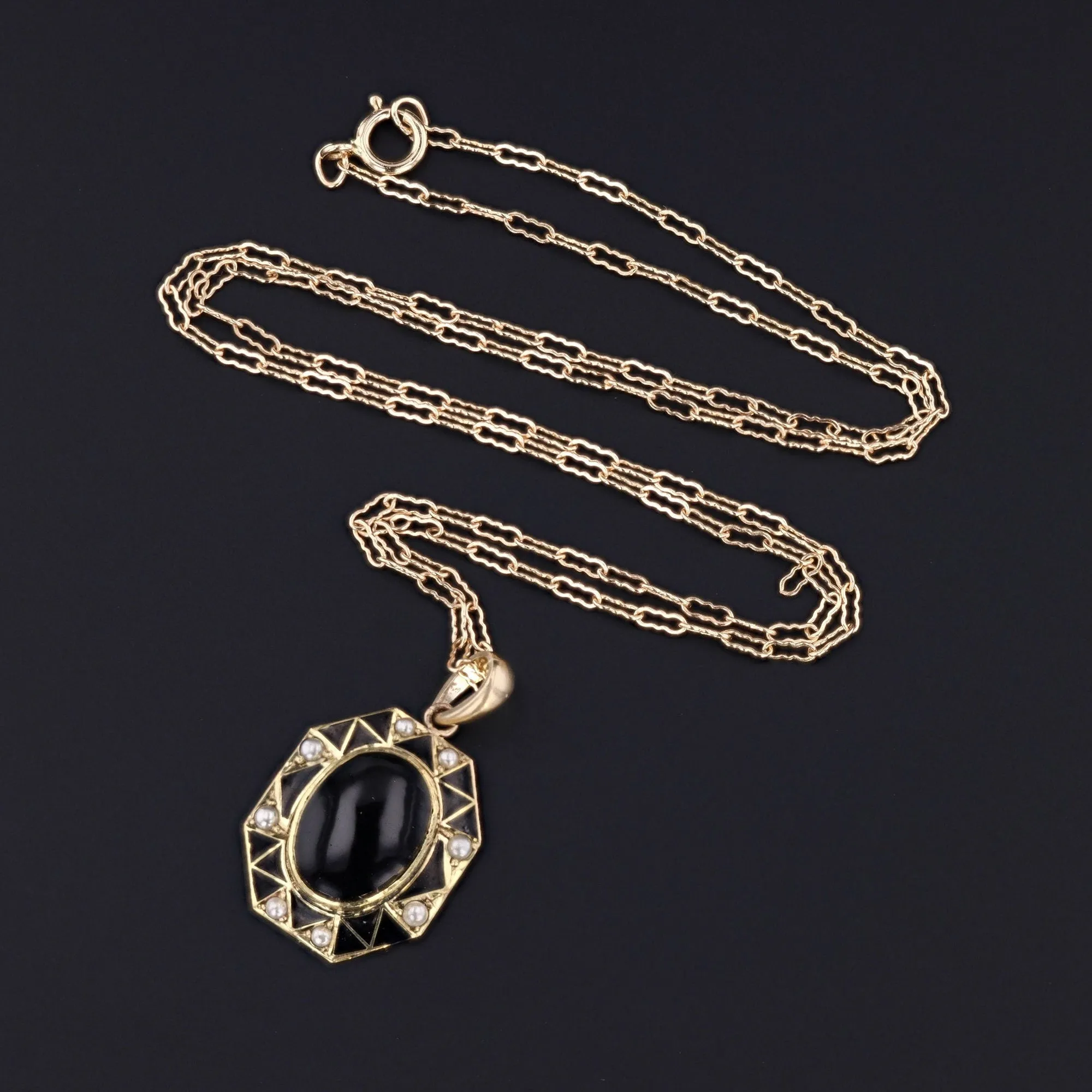 Art Deco Onyx Conversion Pendant of 14k Gold