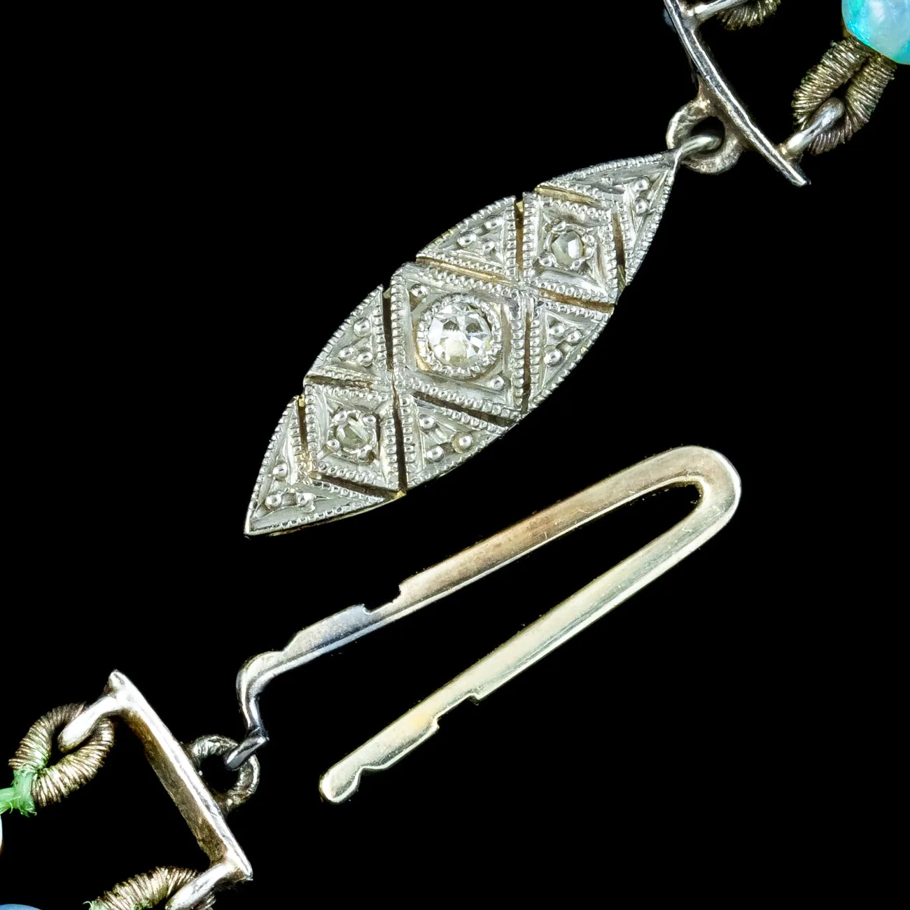 Art Deco Opal Double Bead Necklace With Diamond Clasp