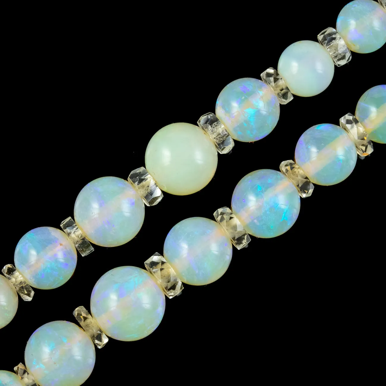 Art Deco Opal Double Bead Necklace With Diamond Clasp