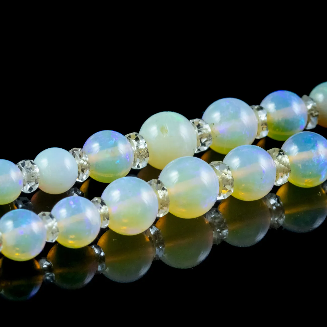 Art Deco Opal Double Bead Necklace With Diamond Clasp