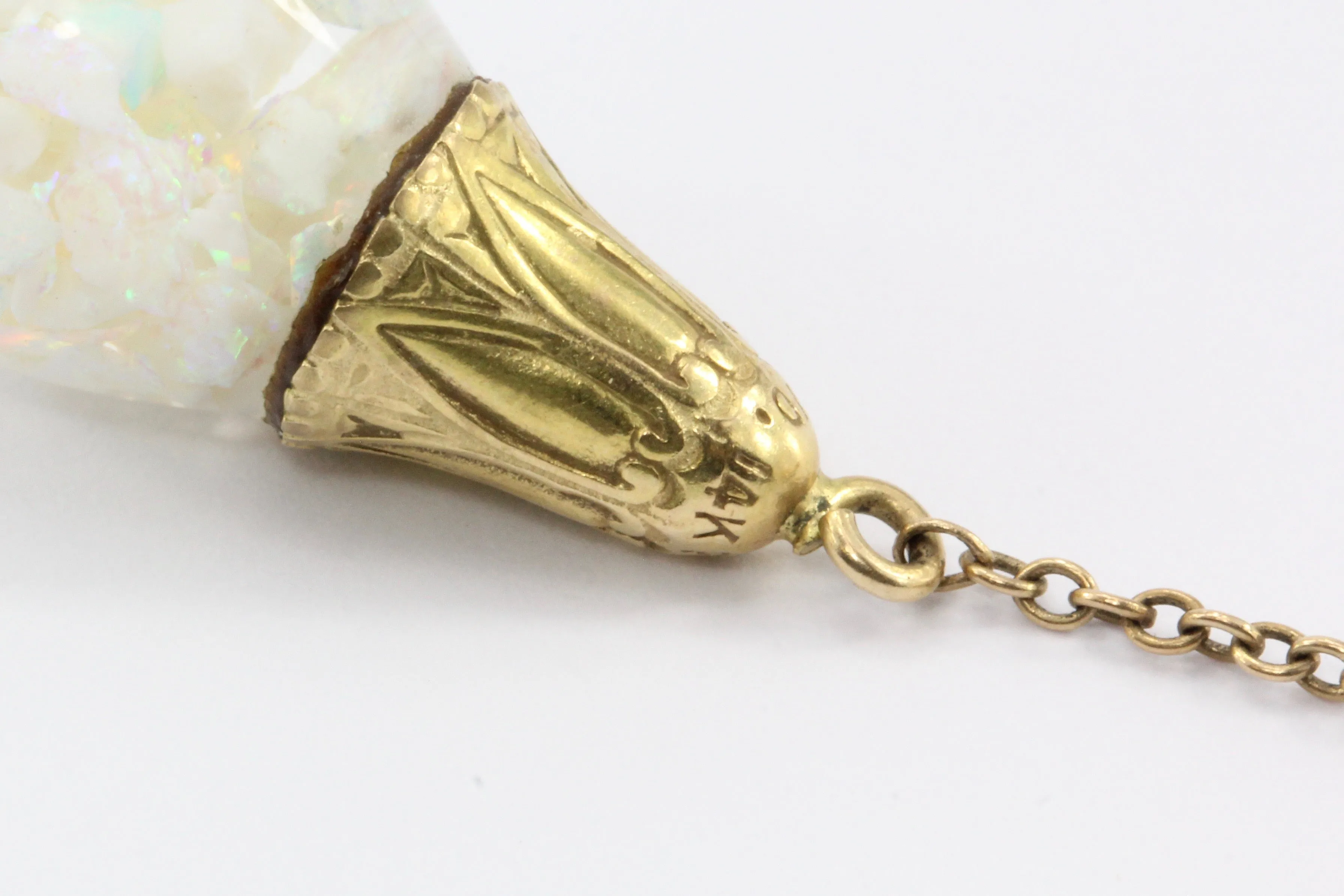 Art Deco Original Horace Welch 14K Gold Double Floating Opal Drop Necklace c1930