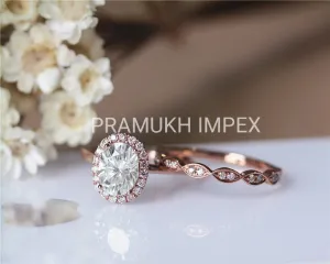 Art Deco Oval Moissanite Engagement Ring Vintage Antique Style Wedding Ring set for women anniversary gift 1.76TCW