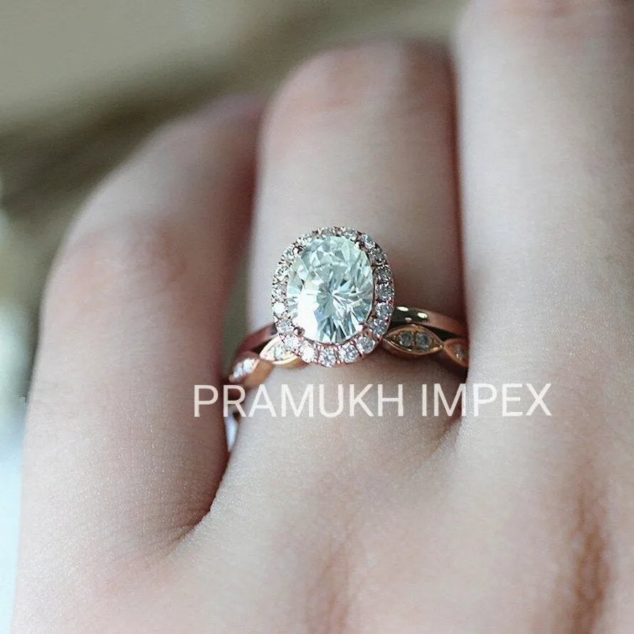 Art Deco Oval Moissanite Engagement Ring Vintage Antique Style Wedding Ring set for women anniversary gift 1.76TCW