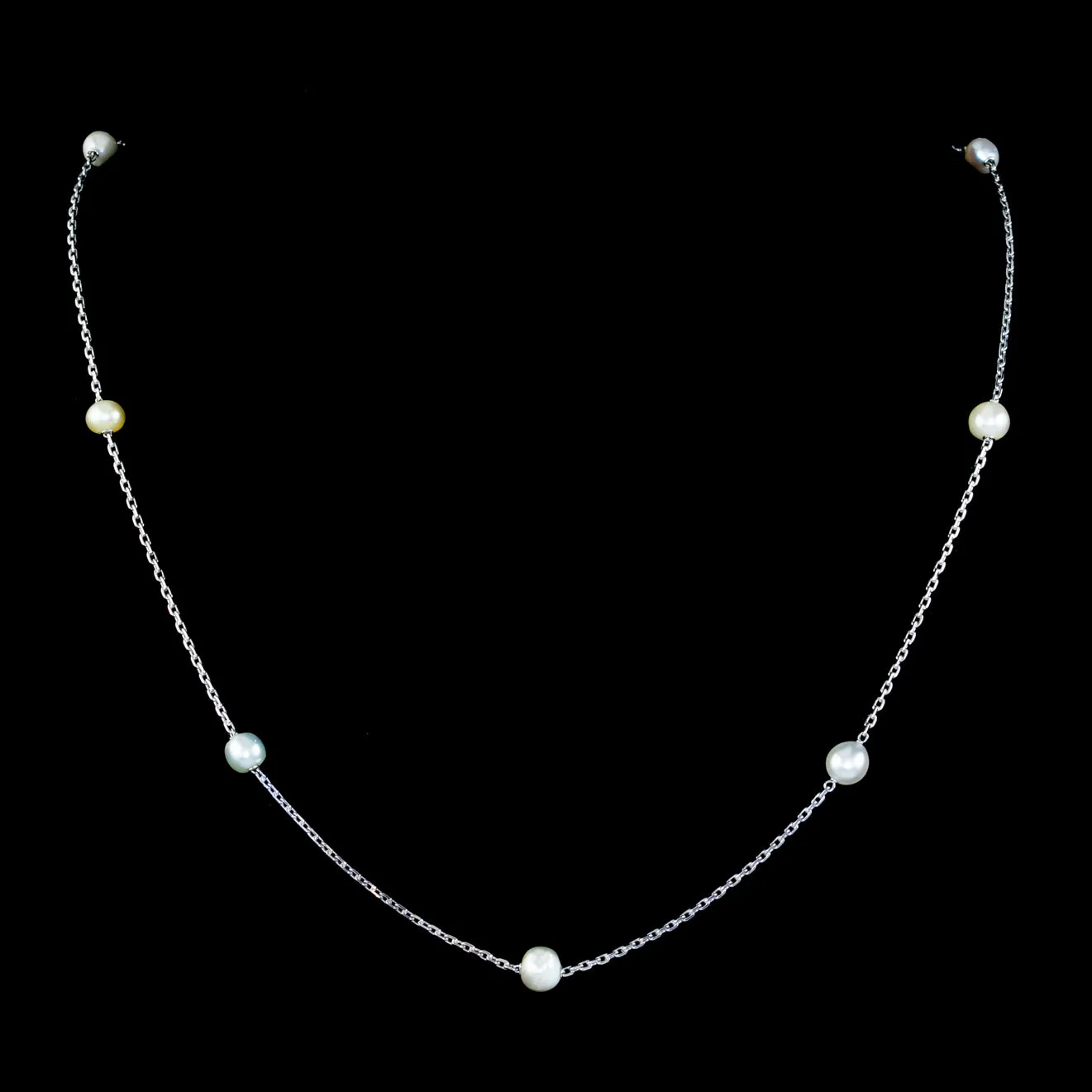 Art Deco Pearl Platinum Chain Necklace Circa 1920