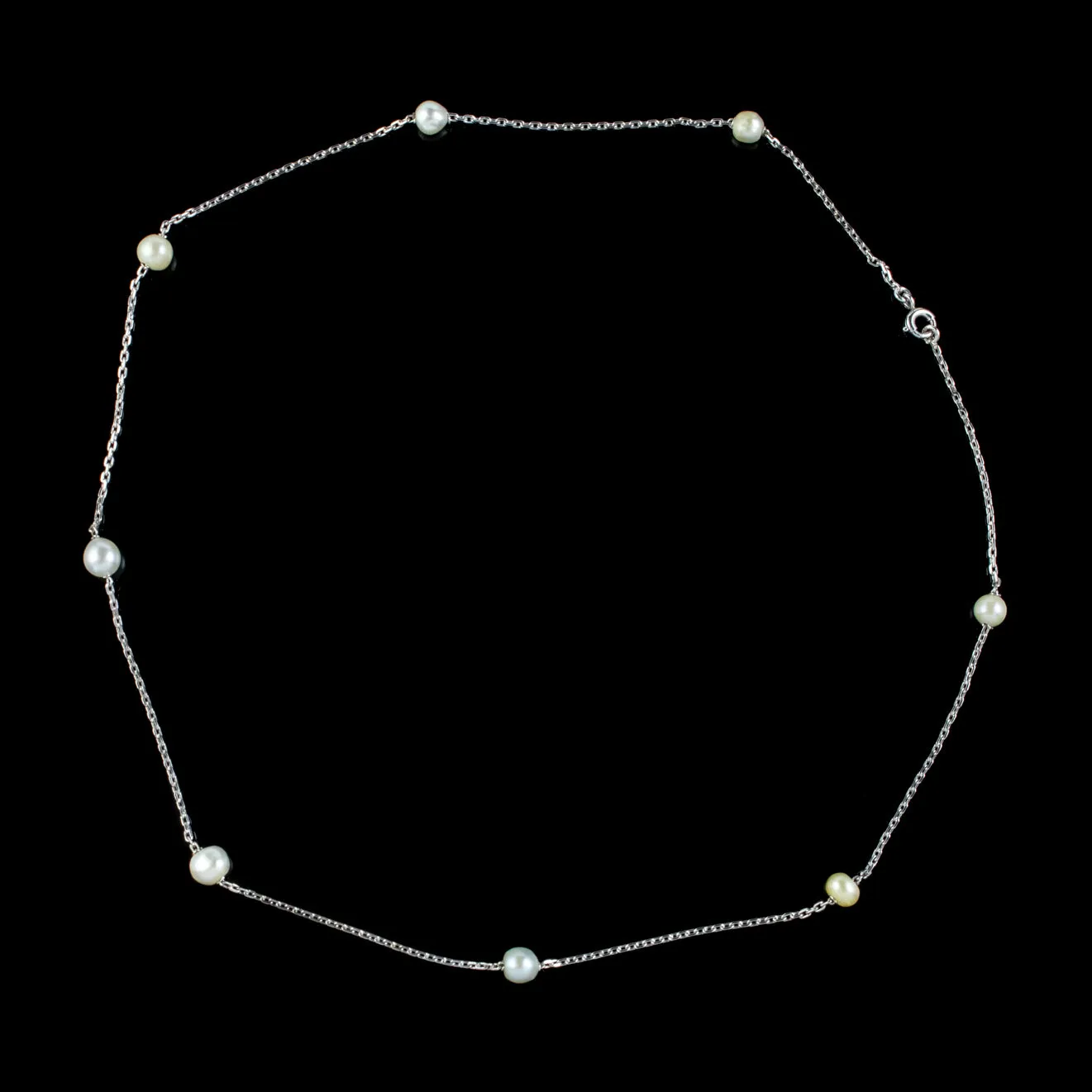 Art Deco Pearl Platinum Chain Necklace Circa 1920