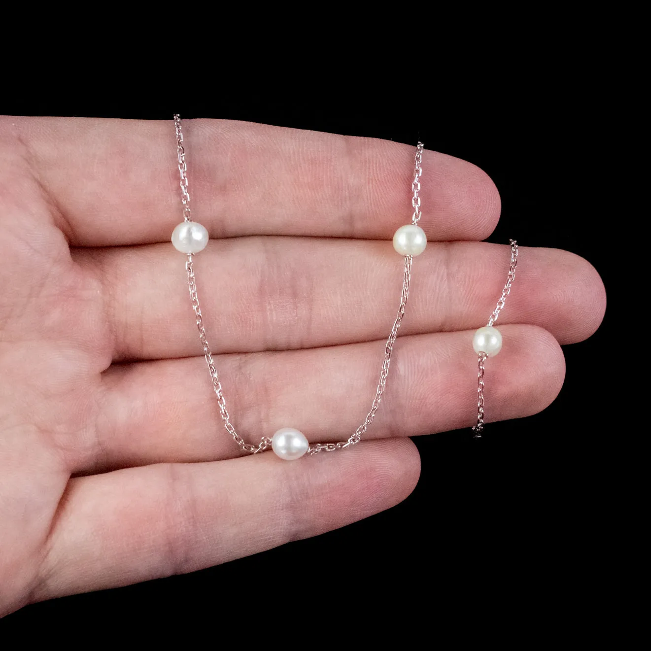 Art Deco Pearl Platinum Chain Necklace Circa 1920