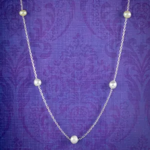 Art Deco Pearl Platinum Chain Necklace Circa 1920