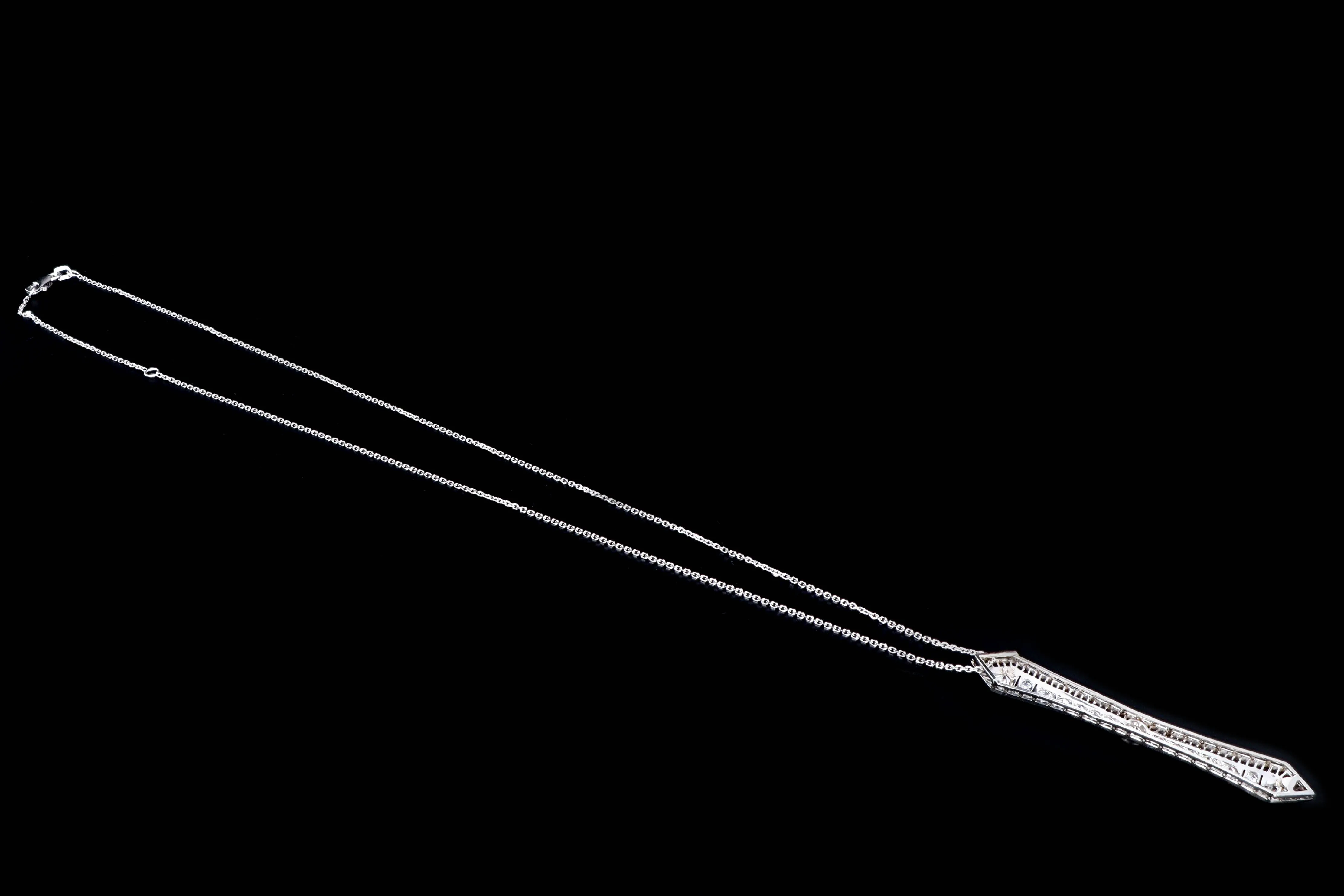 Art Deco Platinum 1.20 Carat Old European Cut Diamond Bar Pin Conversion Pendant Necklace
