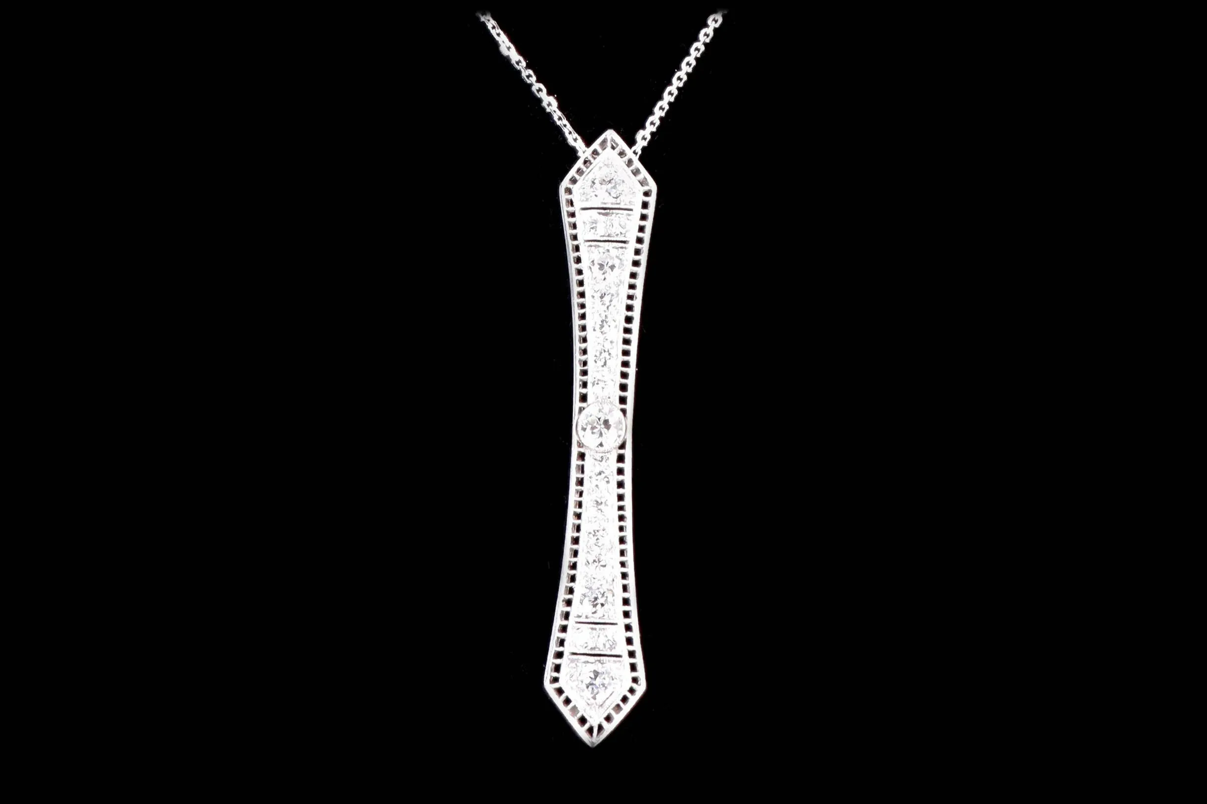 Art Deco Platinum 1.20 Carat Old European Cut Diamond Bar Pin Conversion Pendant Necklace