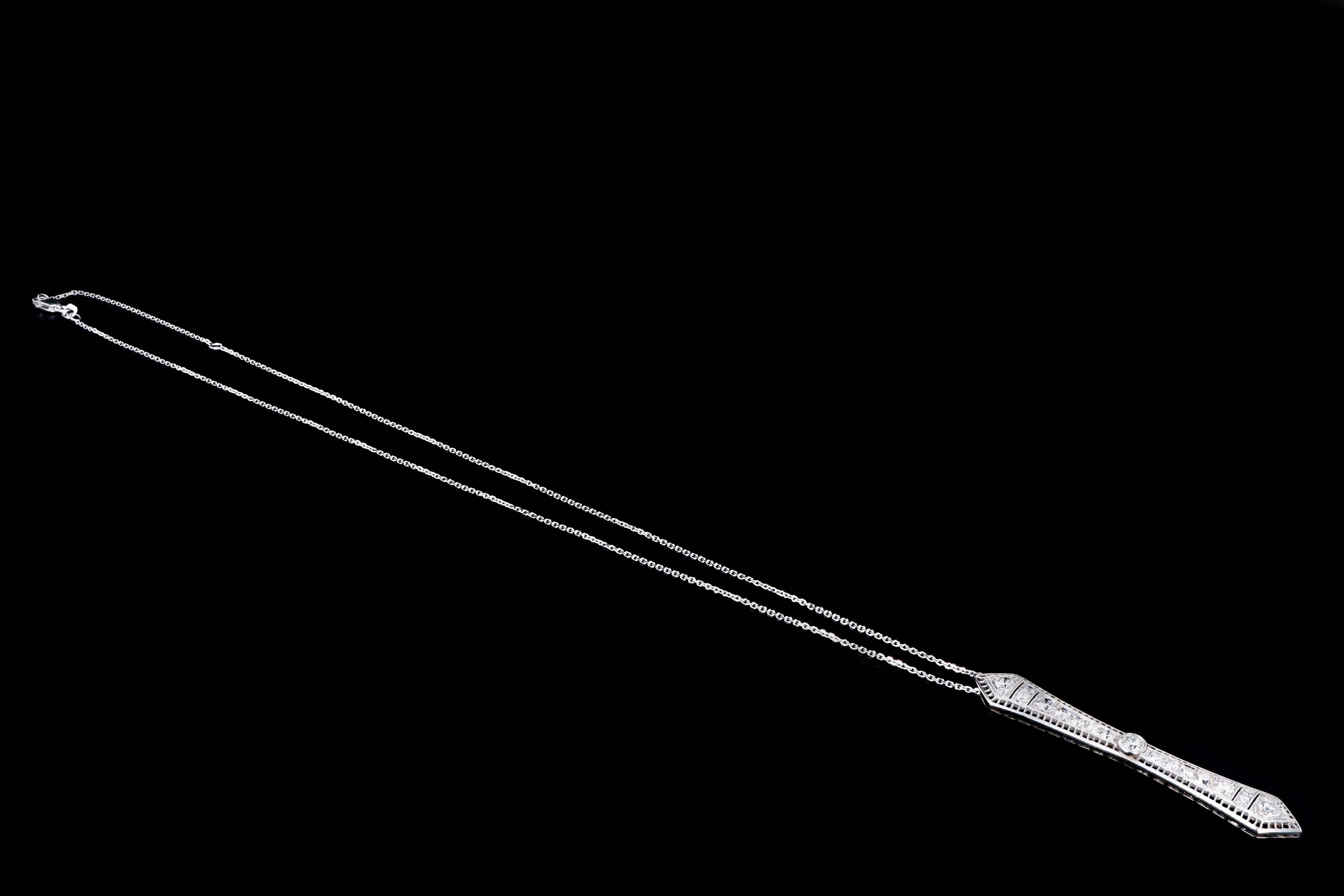 Art Deco Platinum 1.20 Carat Old European Cut Diamond Bar Pin Conversion Pendant Necklace