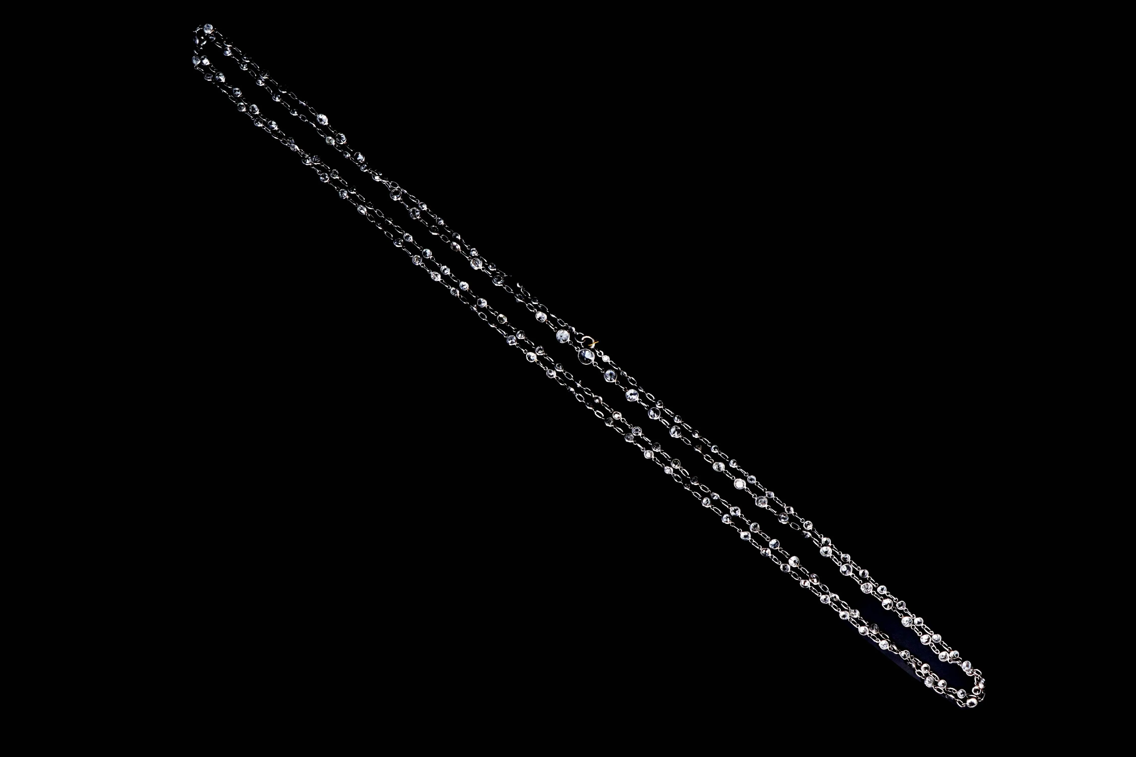 Art Deco Platinum 35 Carat Total Weight Old European Cut Diamond Necklace