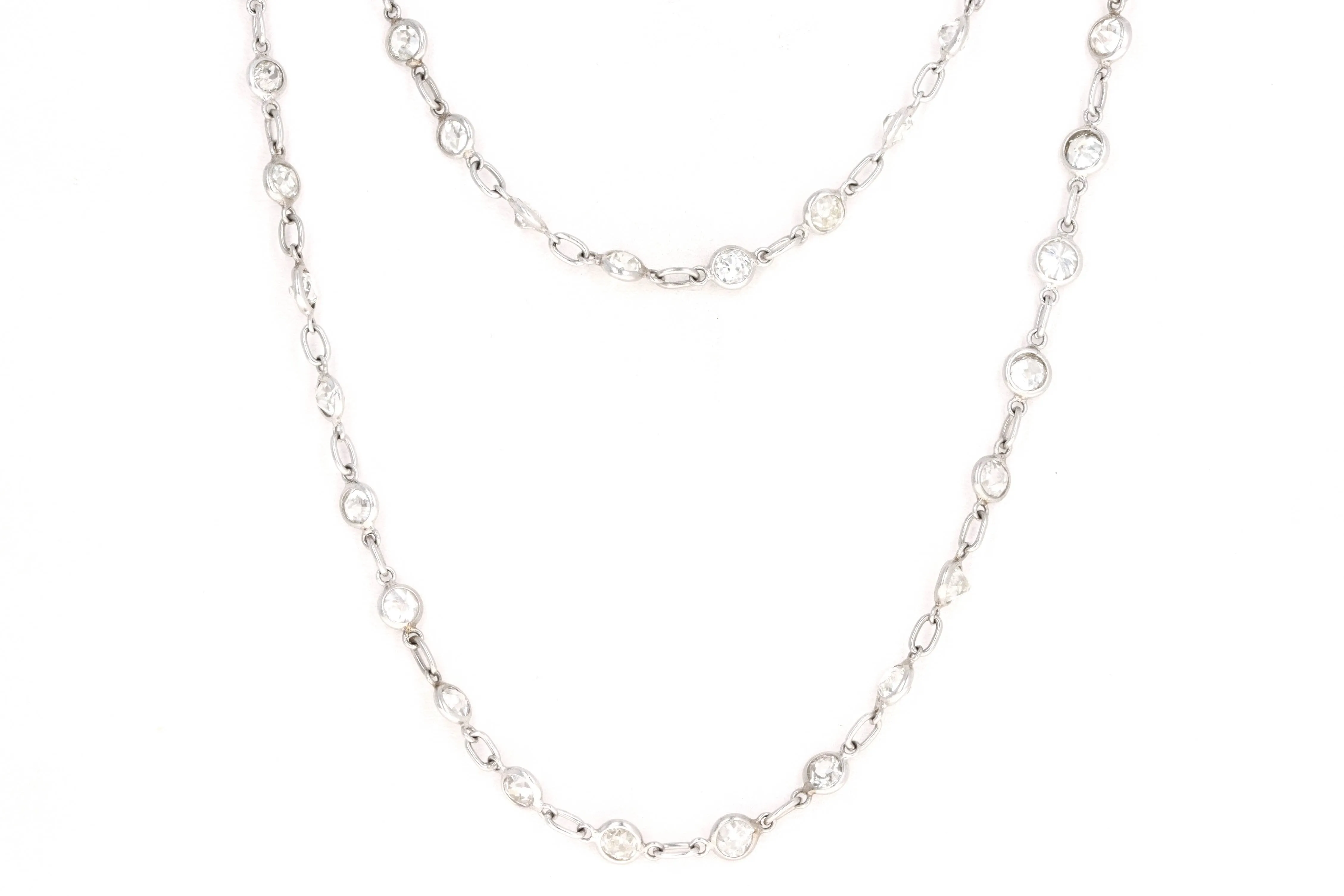 Art Deco Platinum 35 Carat Total Weight Old European Cut Diamond Necklace