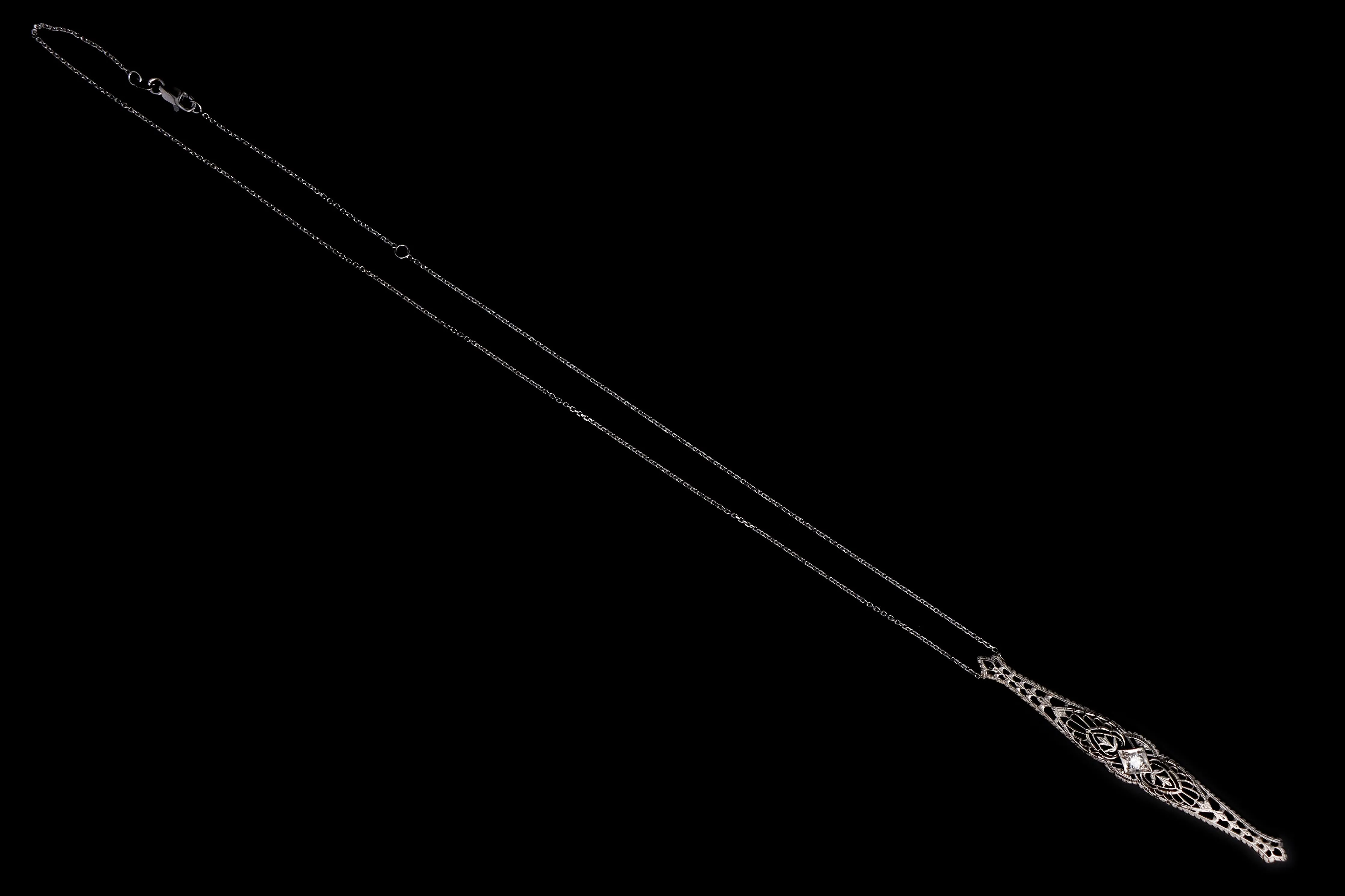 Art Deco Platinum & 14K Yellow Gold .12 Carat Old European Cut Diamond Bar Pin Conversion Pendant Necklace