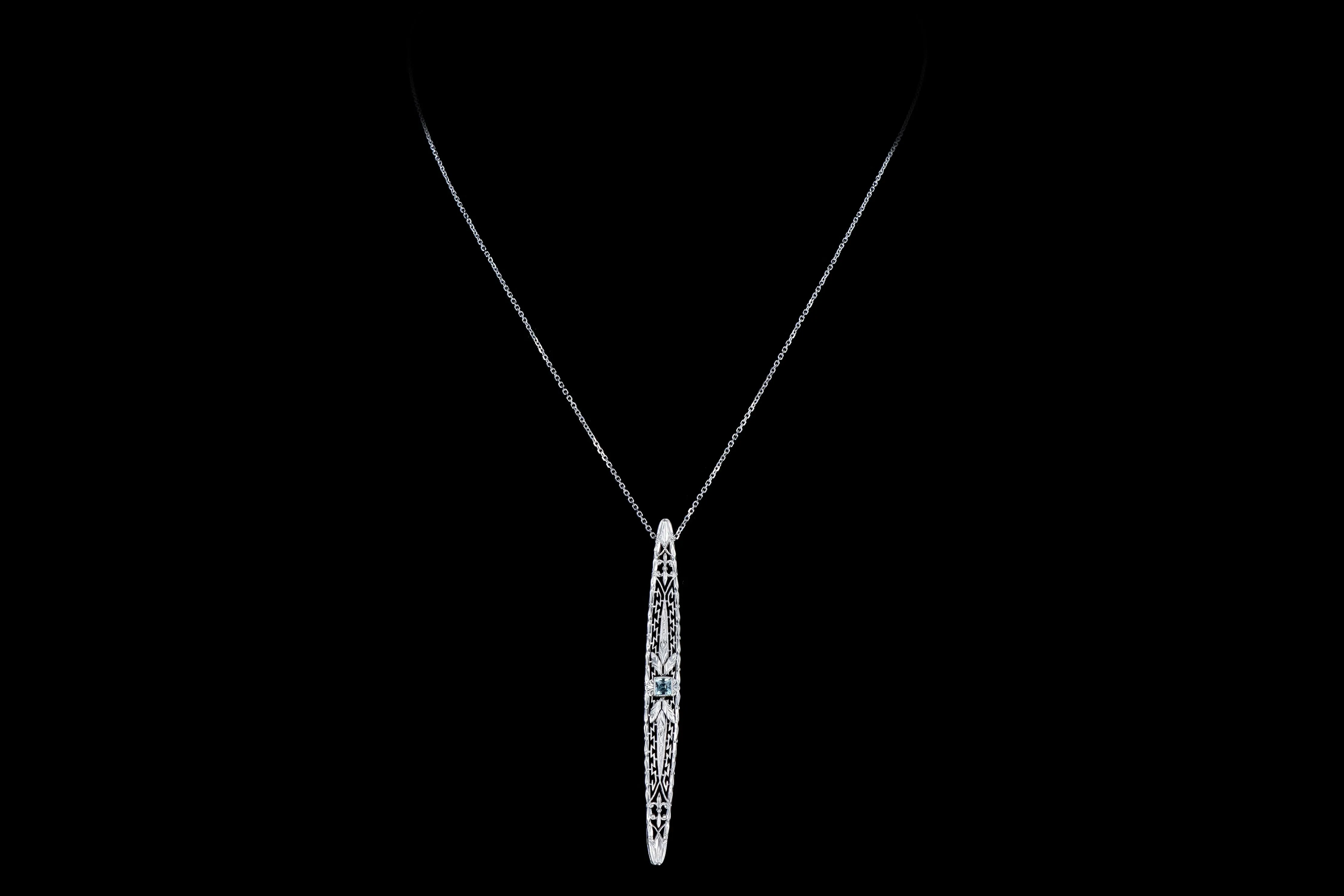 Art Deco Platinum & 14k Yellow Gold .15 Carat Synthetic Spinel Bar Pin Conversion Pendant Necklace