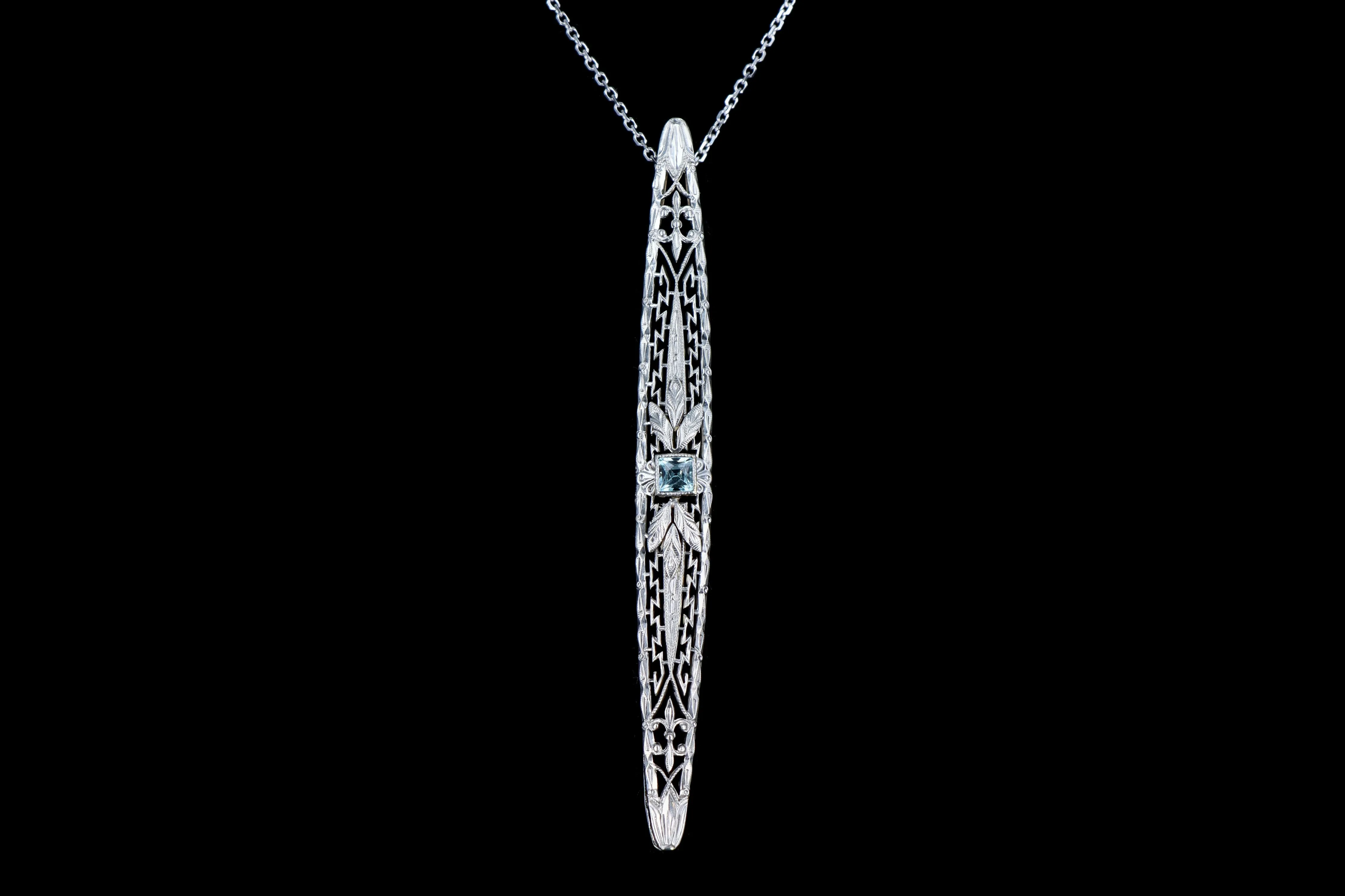 Art Deco Platinum & 14k Yellow Gold .15 Carat Synthetic Spinel Bar Pin Conversion Pendant Necklace