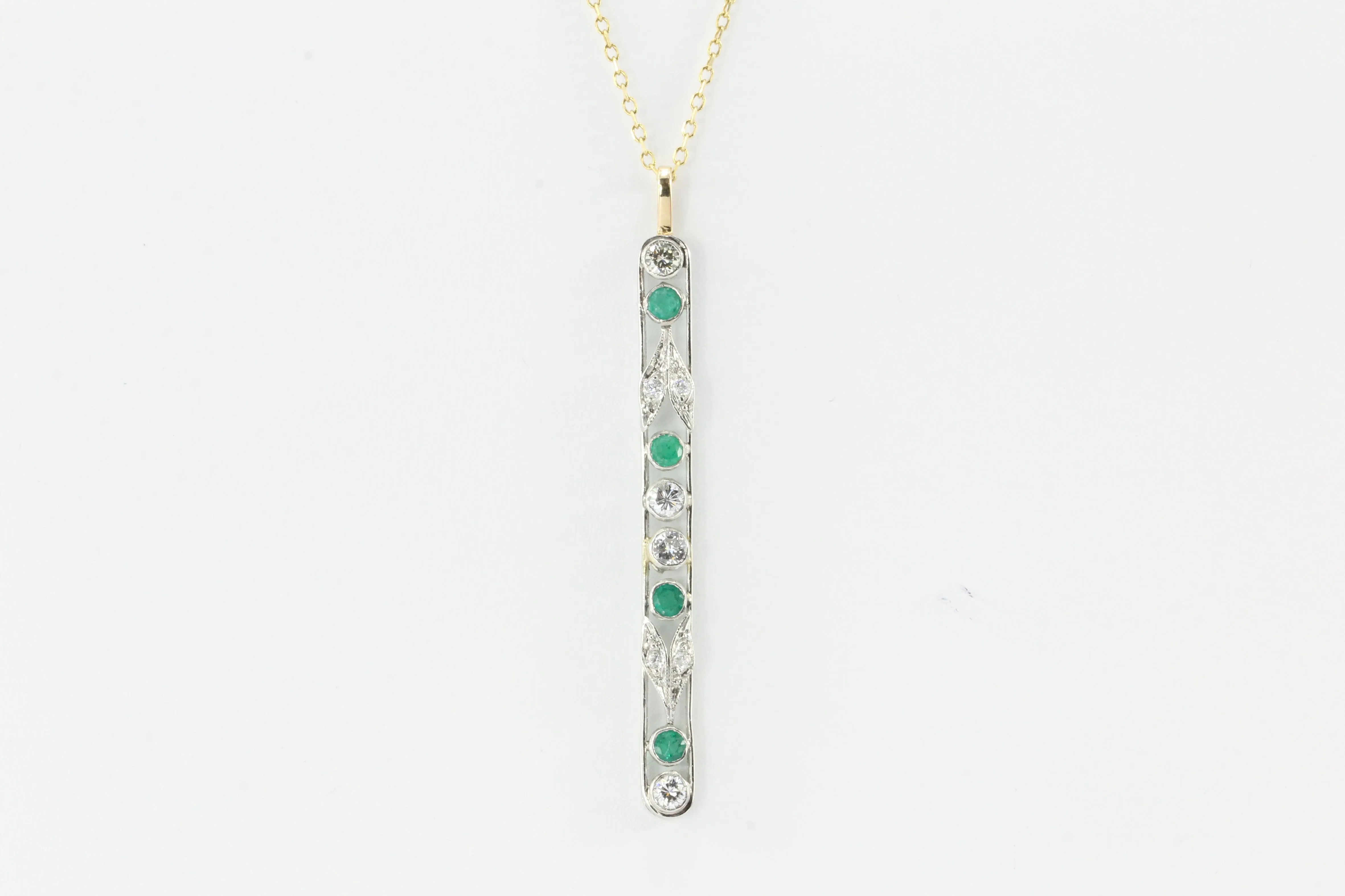 Art Deco Platinum Brooch Conversion Diamond and Emerald Necklace