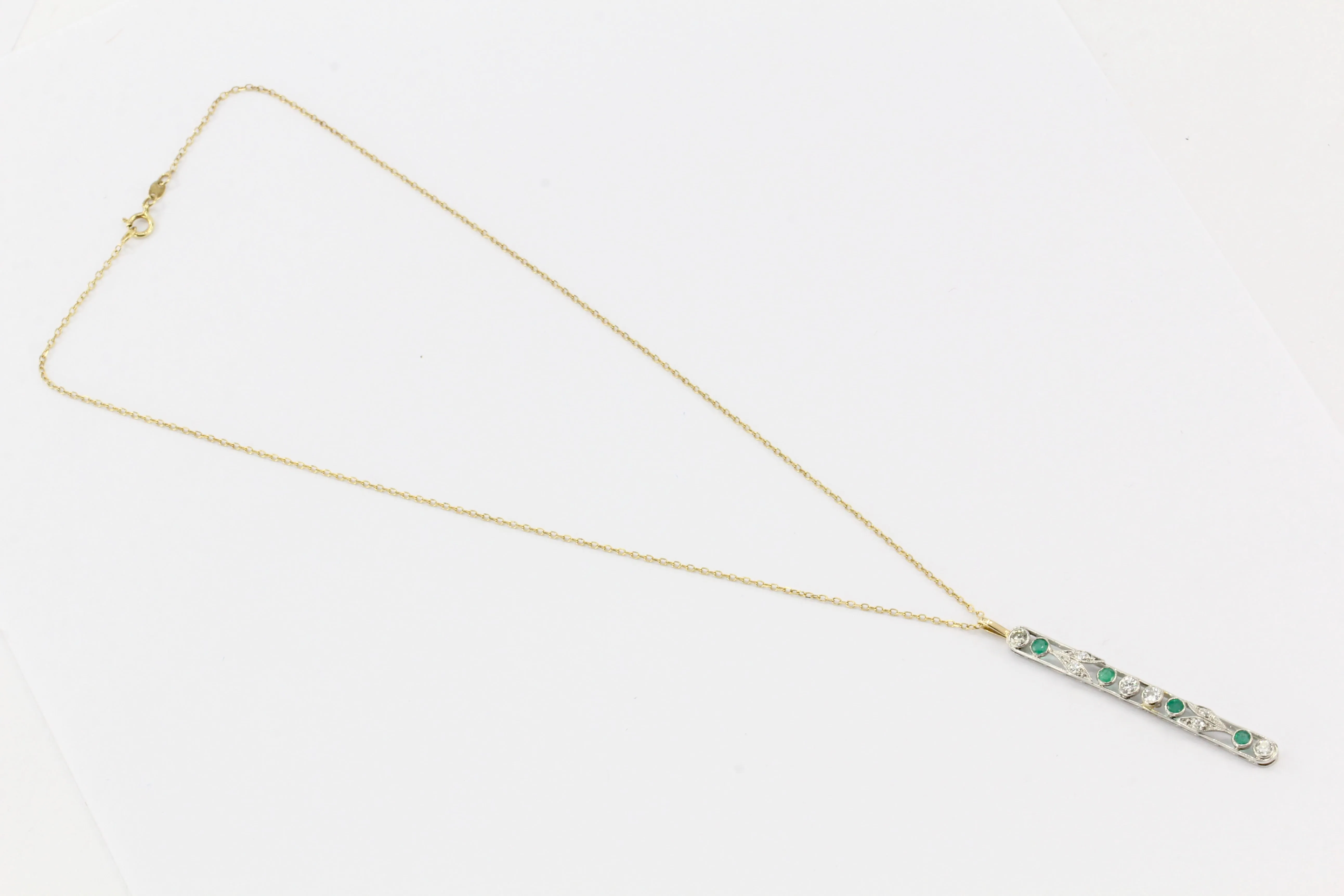 Art Deco Platinum Brooch Conversion Diamond and Emerald Necklace