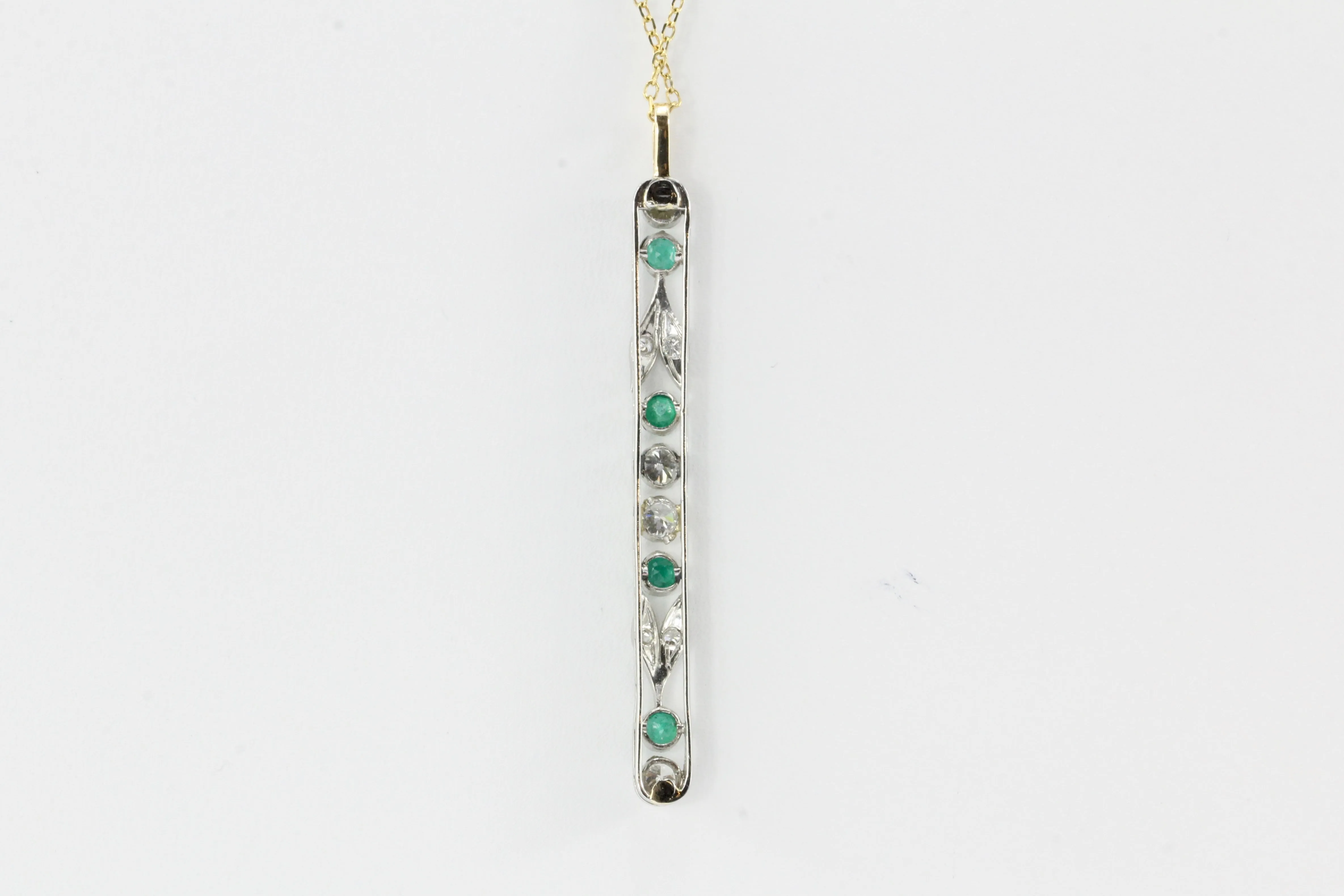 Art Deco Platinum Brooch Conversion Diamond and Emerald Necklace