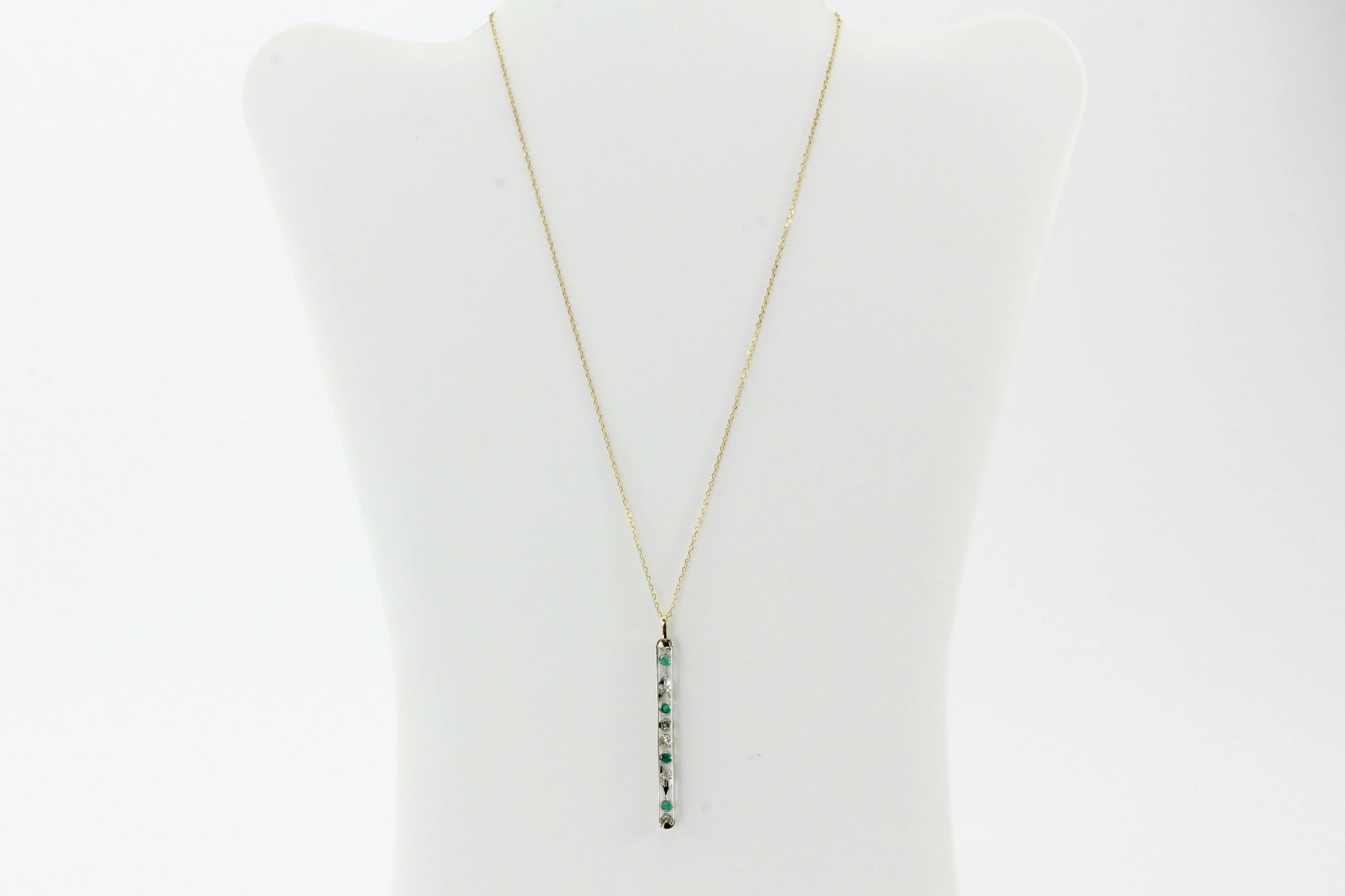 Art Deco Platinum Brooch Conversion Diamond and Emerald Necklace