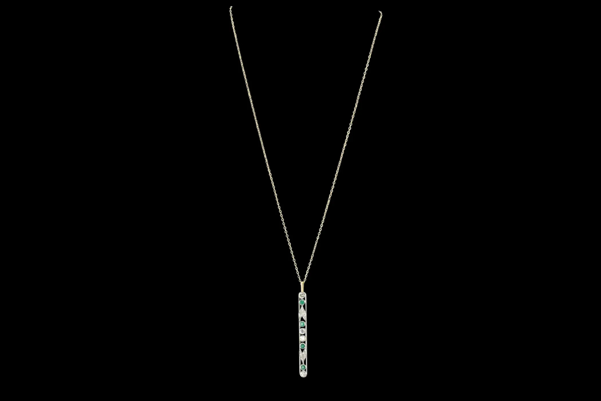 Art Deco Platinum Brooch Conversion Diamond and Emerald Necklace