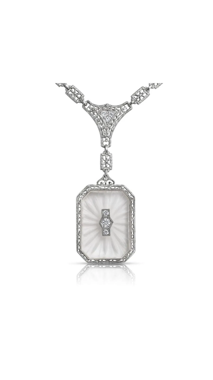 Art Deco Platinum Diamond And Rock Quartz Crystal Necklace