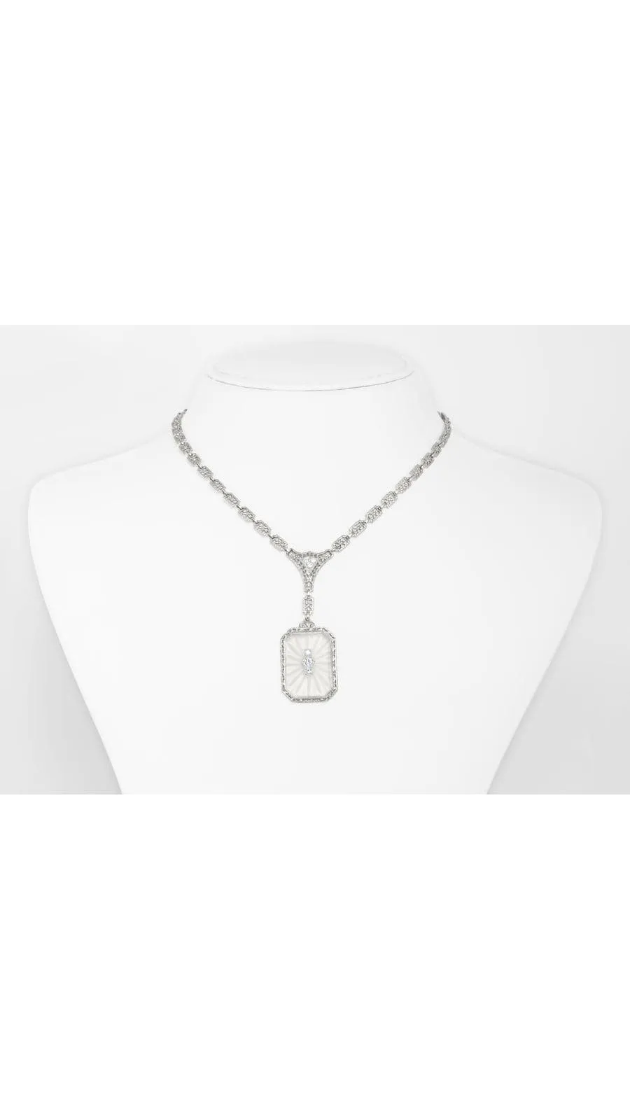Art Deco Platinum Diamond And Rock Quartz Crystal Necklace