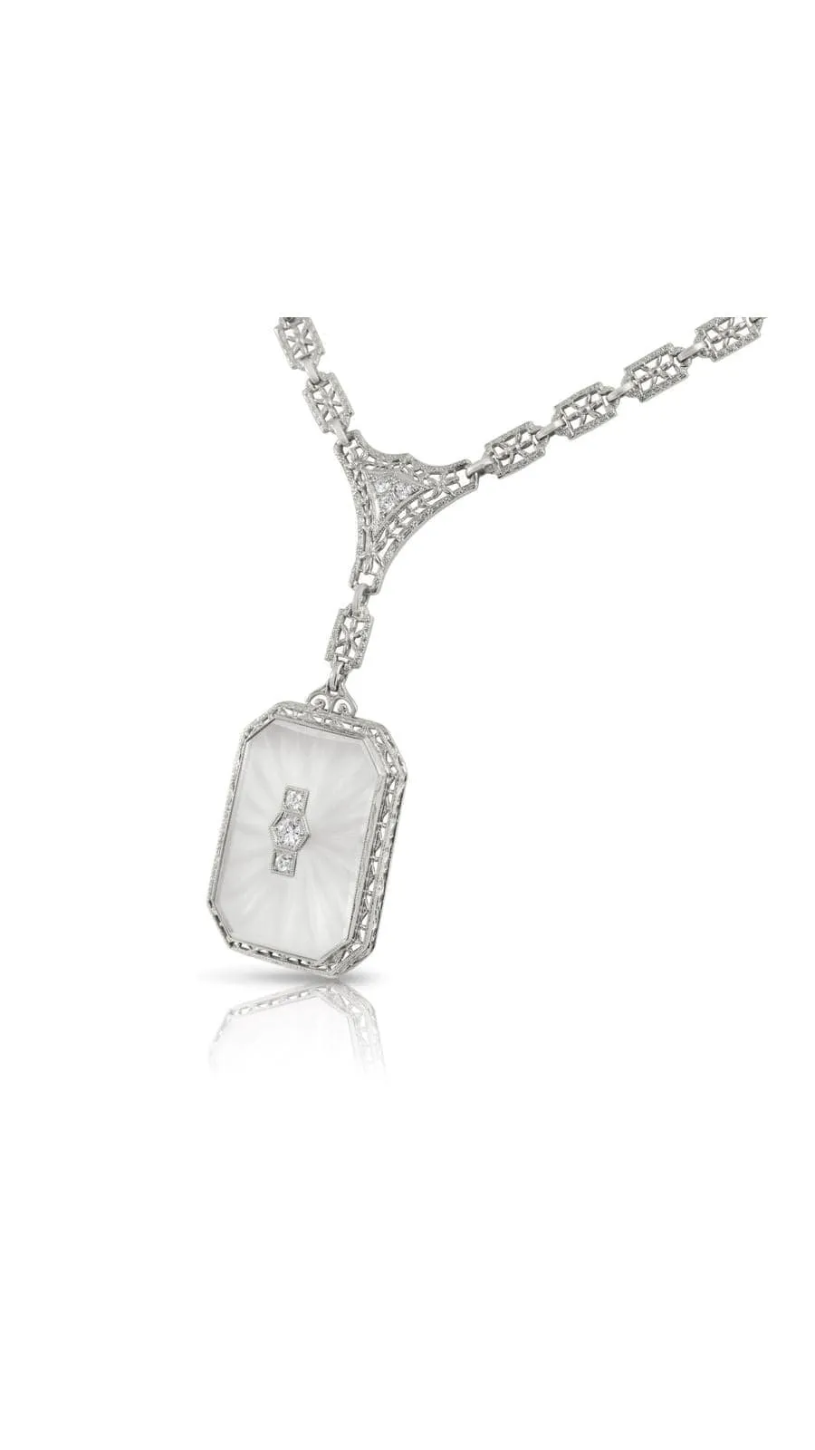 Art Deco Platinum Diamond And Rock Quartz Crystal Necklace